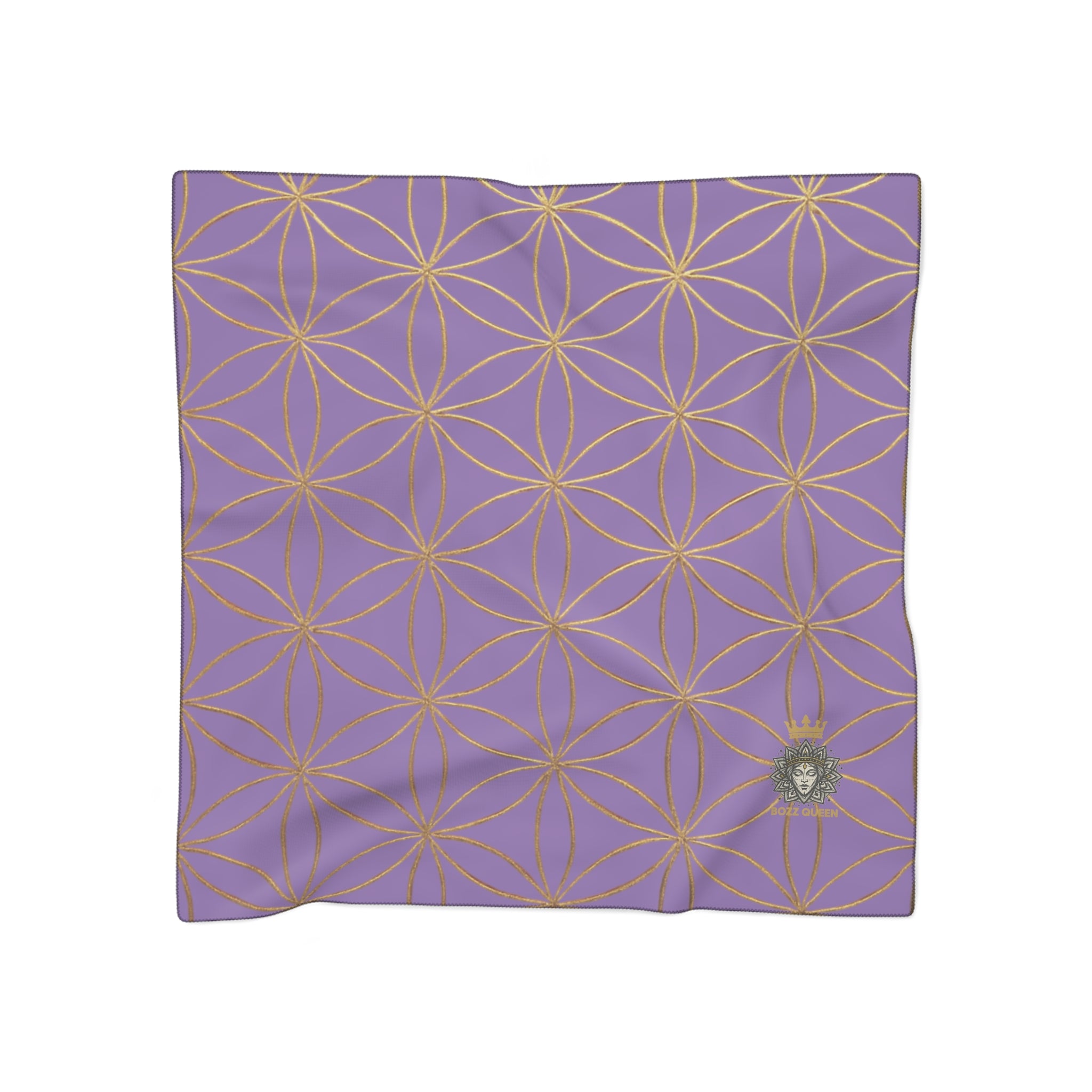 Bozz Queen Flower of Life Scarf - Light Purple & Gold Elegant Lightweight Poly Scarf