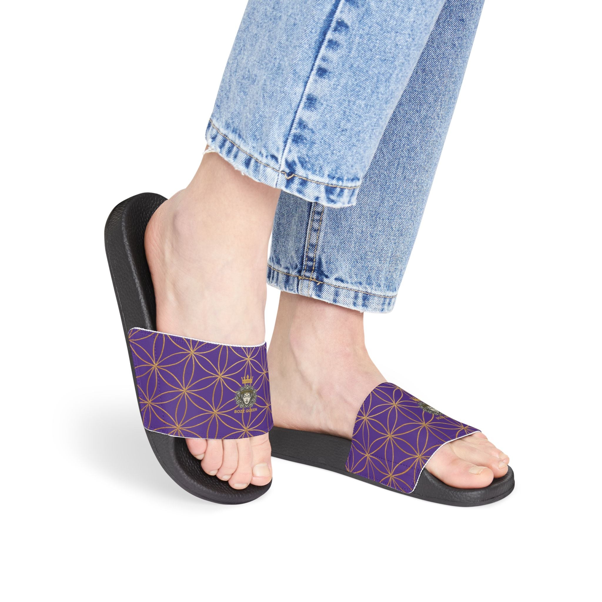 Bozz Queen Purple Flower of Life Women's Sandals - Removable Strap Beach Slides