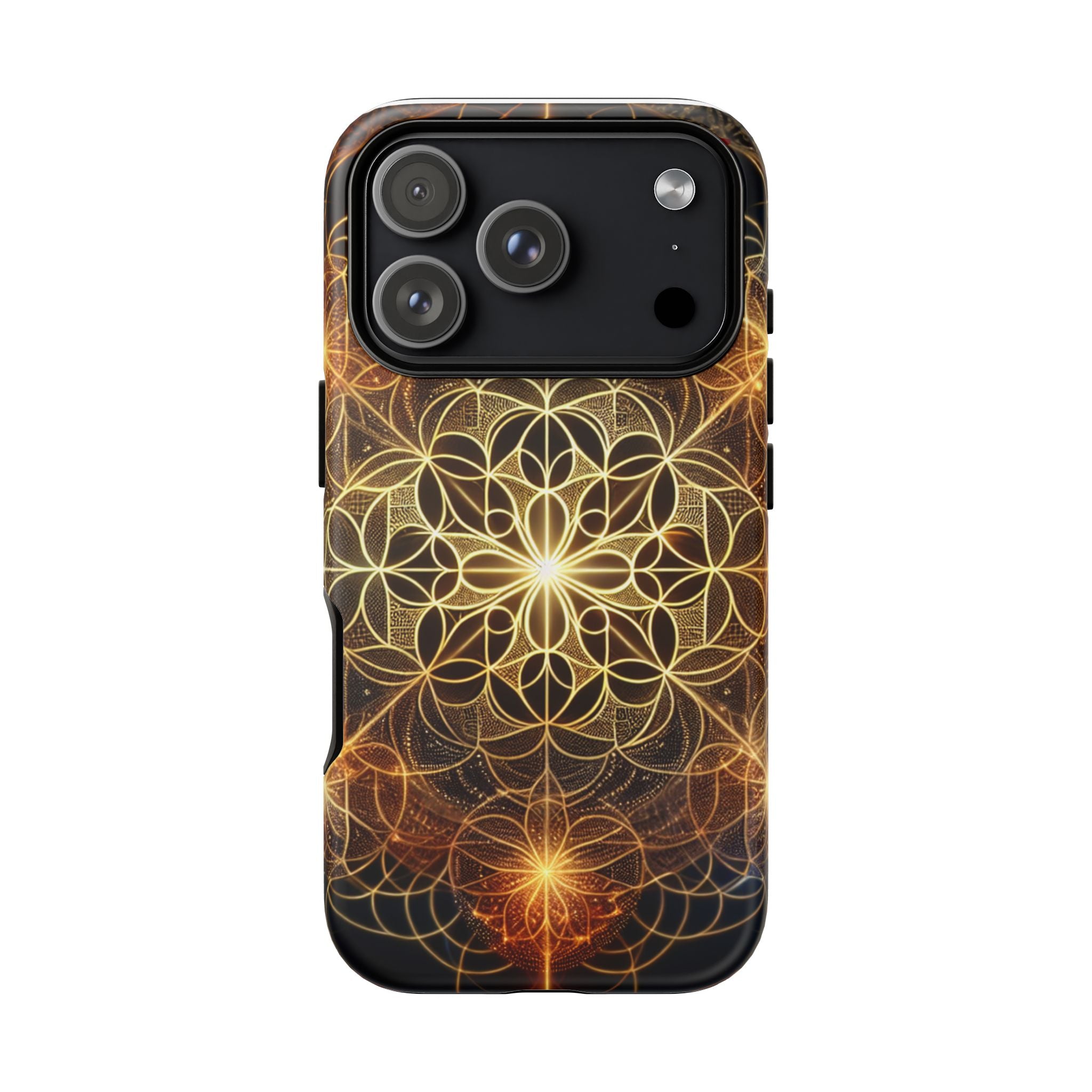 Golden Flower Mandala Phone Case, Tough Cases, Bohemian Phone Cover, Unique Gift for Him/Her, Spiritual and Artistic Design