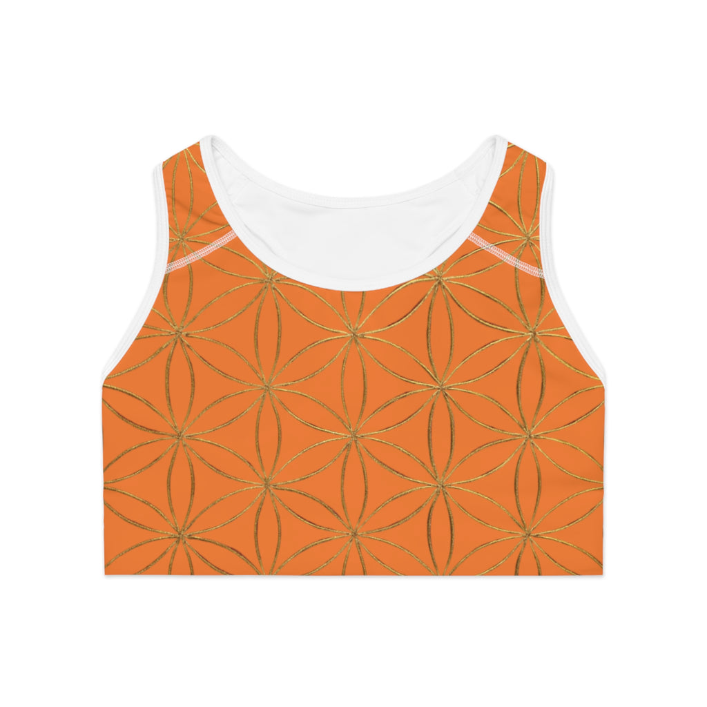 Bozz Queen Light Orange & Gold Flower of Life Sports Bra - Yoga Workout Top