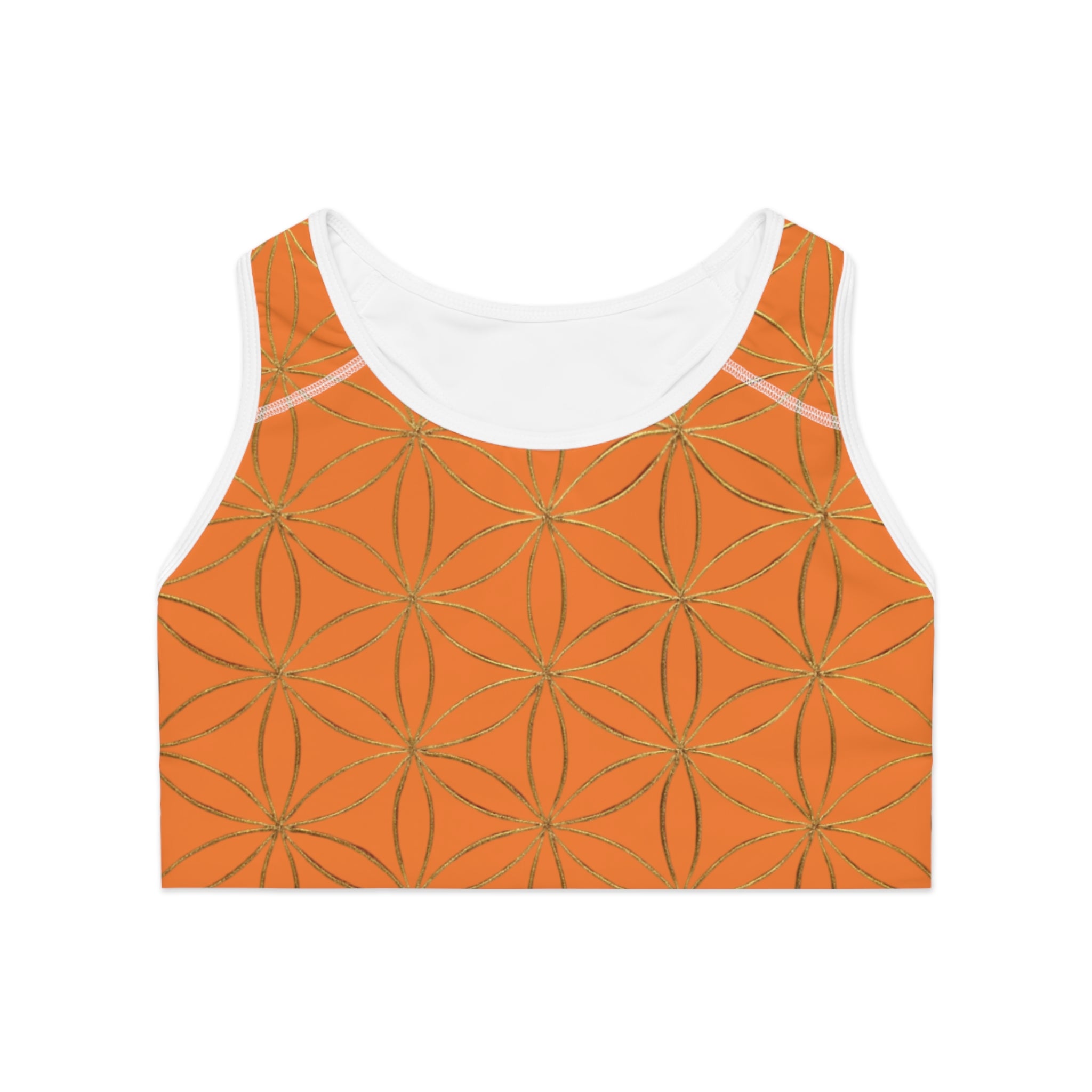 Bozz Queen Light Orange & Gold Flower of Life Sports Bra - Yoga Workout Top