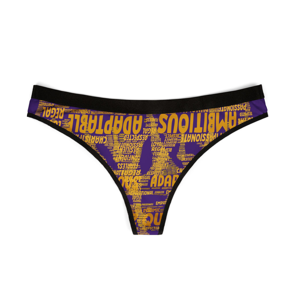 Women's Dark Purple Yellow Thongs - Bold Statement Motivational Lingerie