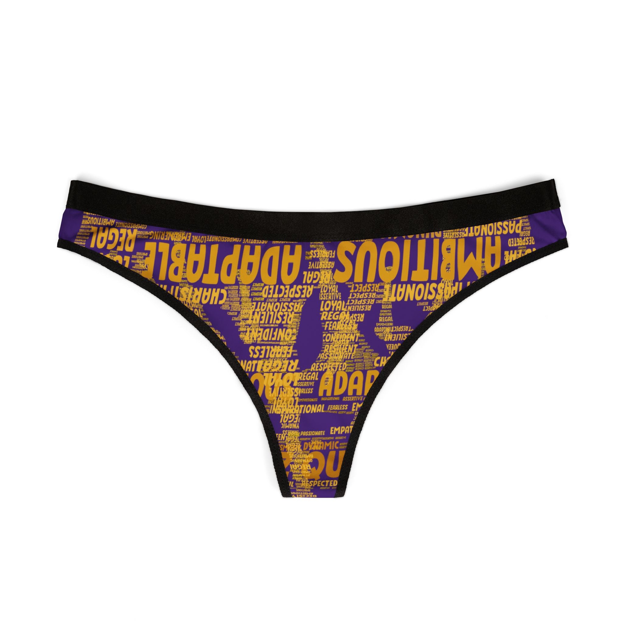 Women's Dark Purple Yellow Thongs - Bold Statement Motivational Lingerie