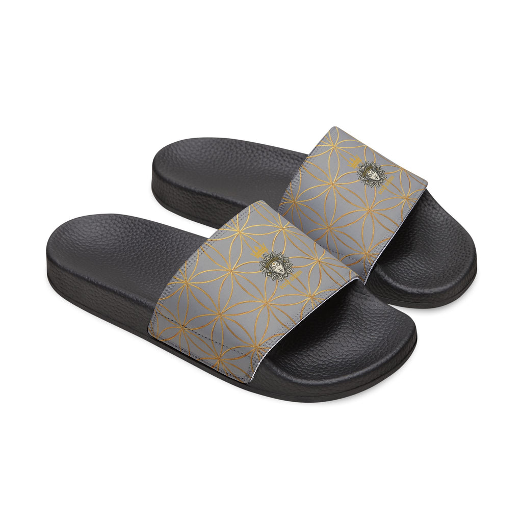 Bozz Queen Grey Flower of Life Women's Sandals - Removable Strap Beach Slides
