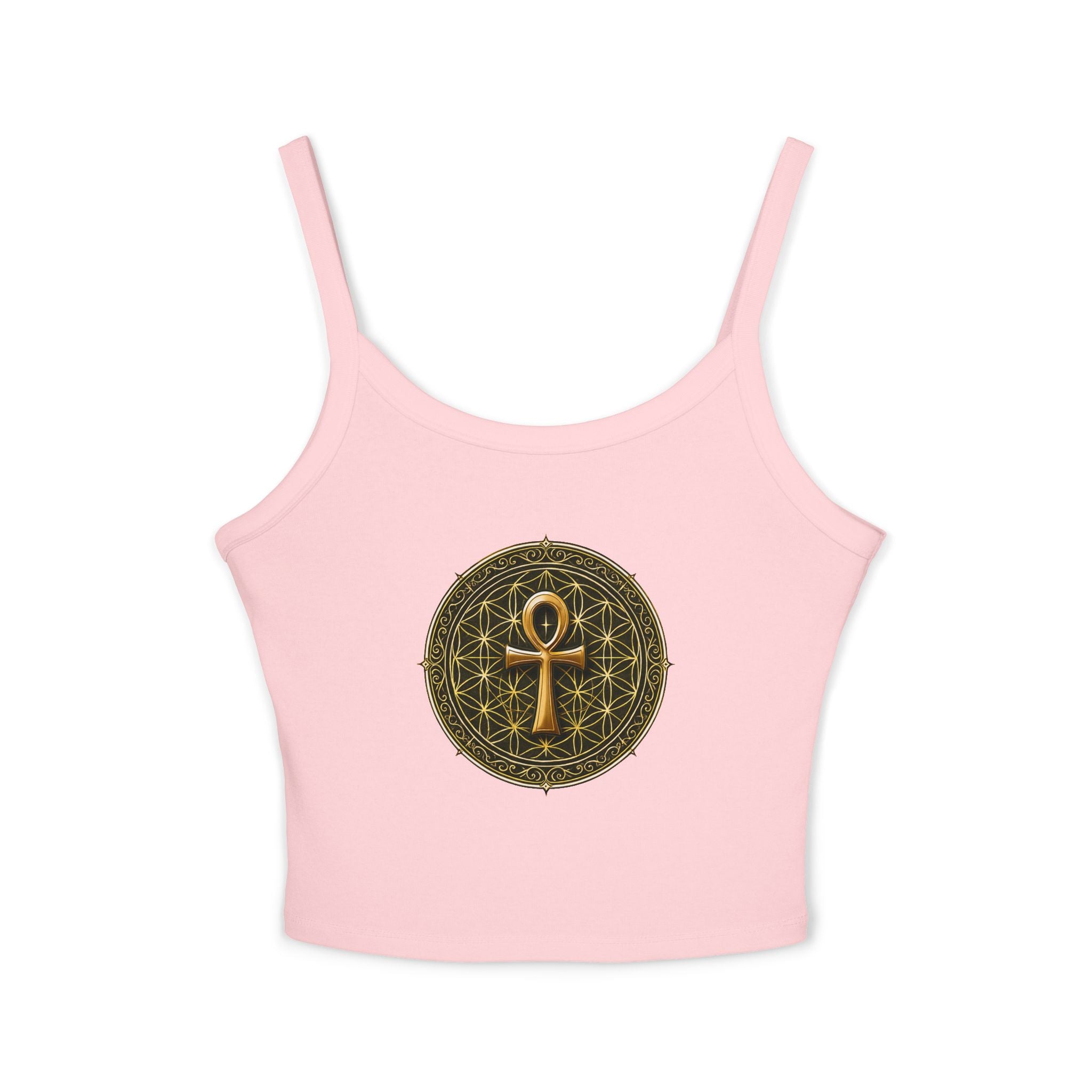 Women's Ankh & Flower of Life Tank Top - Sacred Geometry Spaghetti Strap