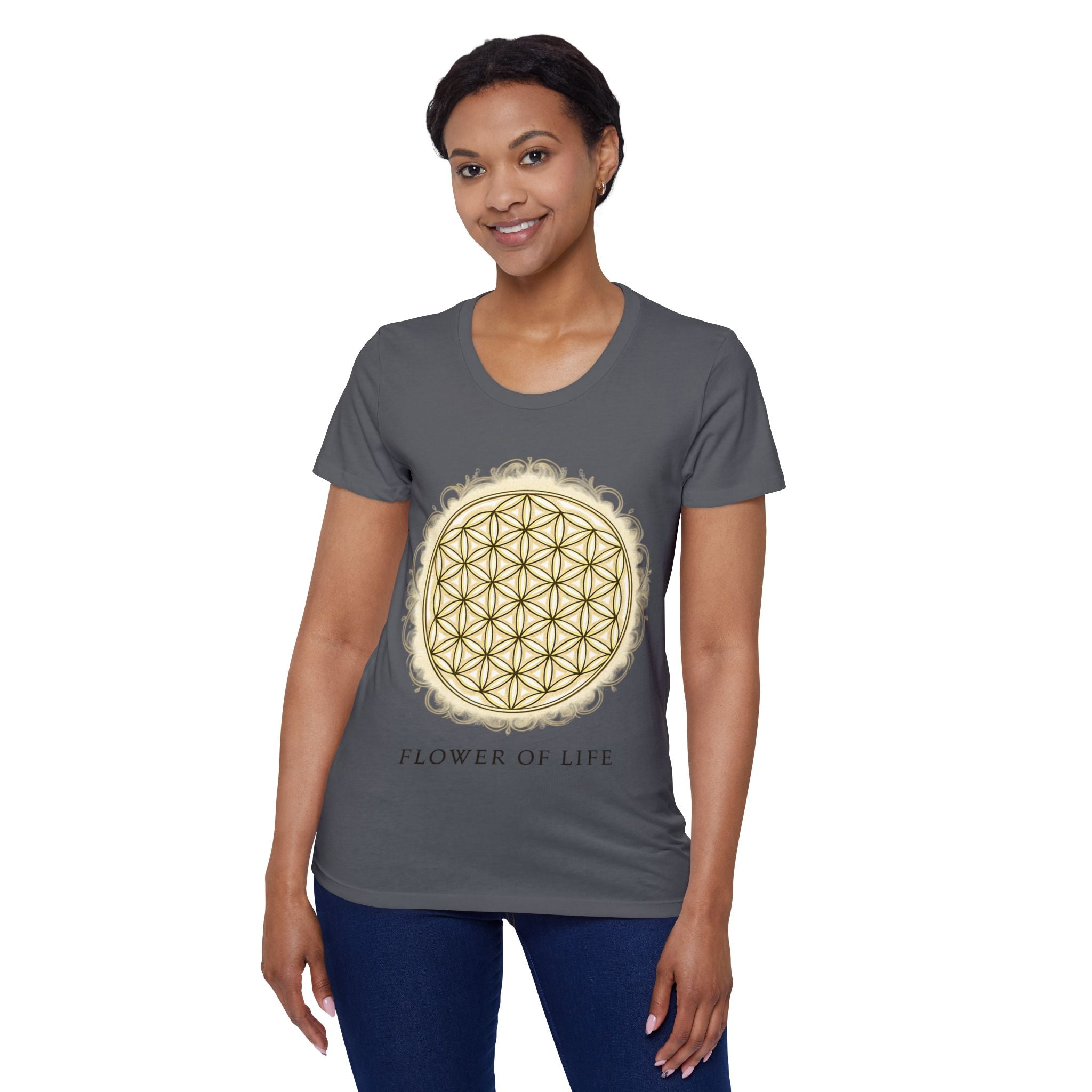 Bozz Queen Golden Flower of Life Sacred Geometry T-Shirt - Women's Organic Tee
