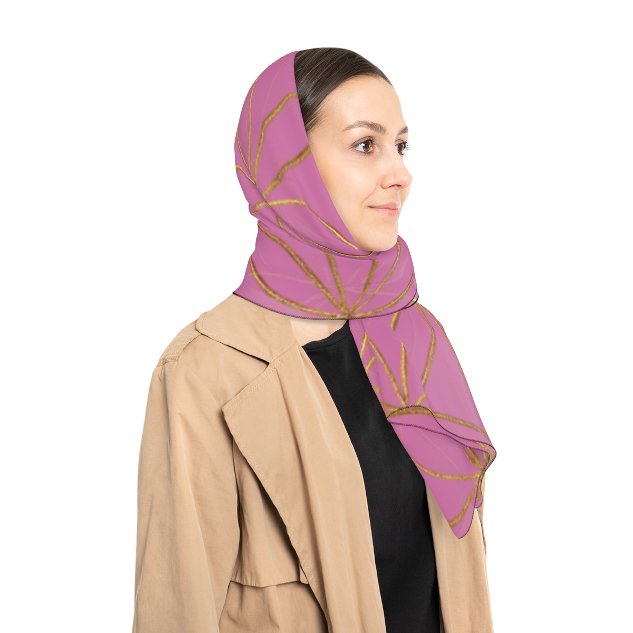 Bozz Queen Flower of Life Scarf - Light Pink & Gold Elegant Lightweight Poly Scarf