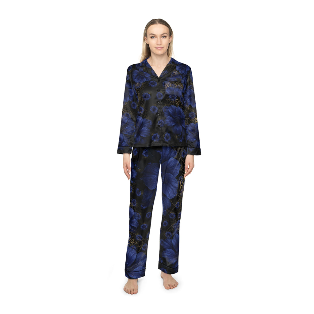 Third Eye Chakra Floral Satin Pajamas Set - Luxurious Women's Sleepwear Gift