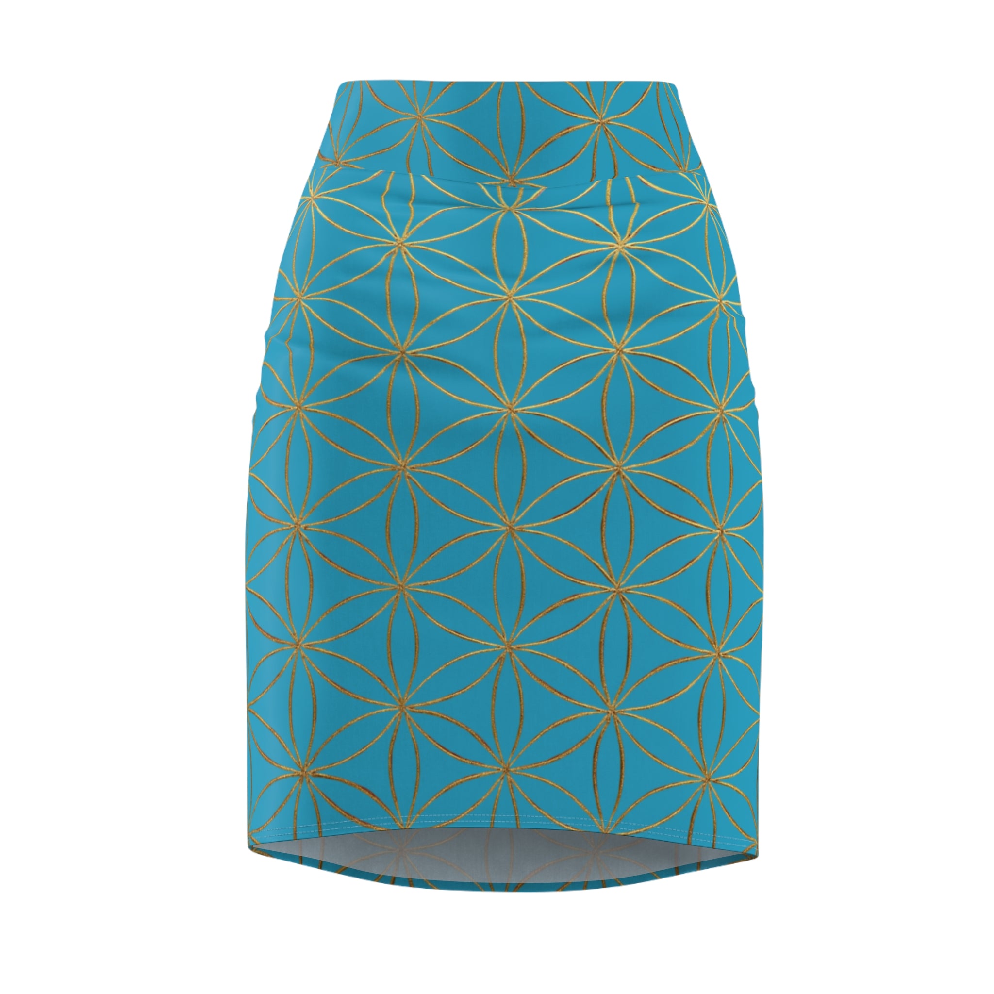 Turquoise Flower of Life Pencil Skirt - Women's Chic Office & Date Night Skirt