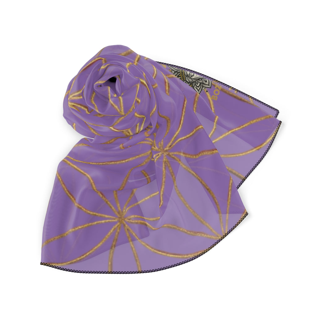 Bozz Queen Flower of Life Scarf - Light Purple & Gold Elegant Lightweight Poly Scarf