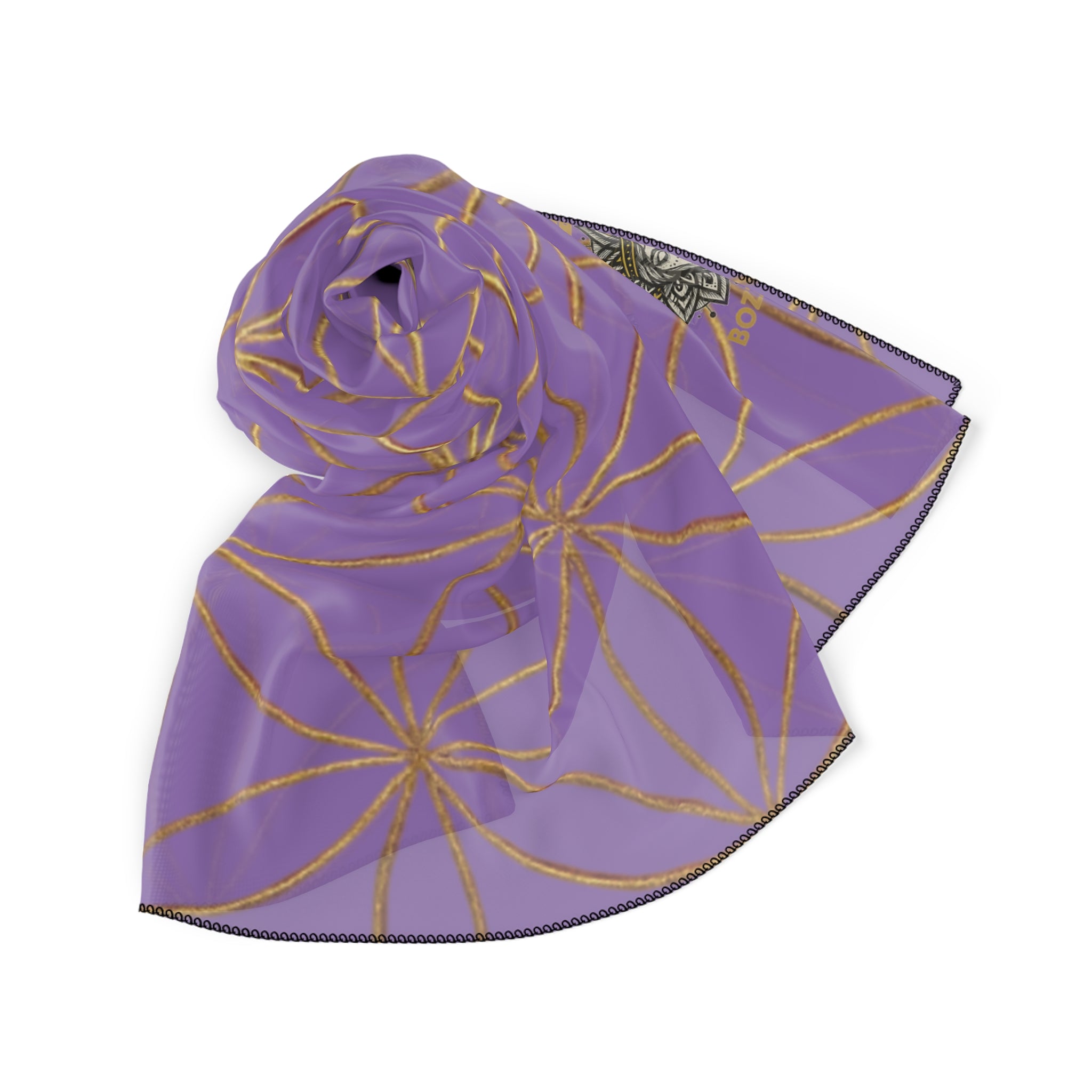 Bozz Queen Flower of Life Scarf - Light Purple & Gold Elegant Lightweight Poly Scarf
