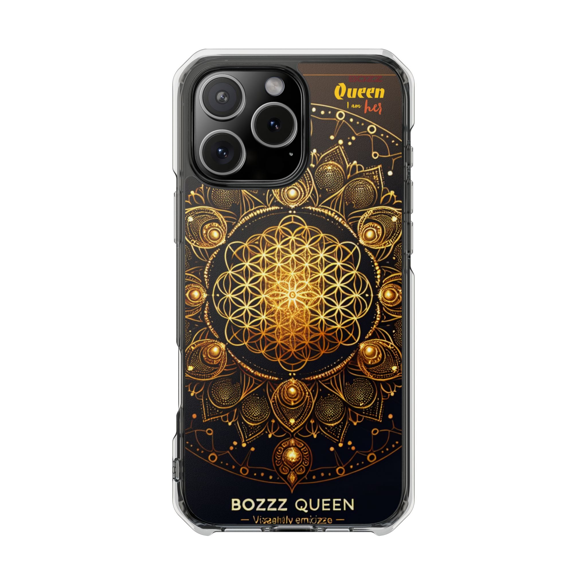 Magnetic Phone Case with Spiritual Mandala Design, Bozz Queen, Durable Clear Impact Case, Unique Gift for Spiritual Seekers, Phone Accessory