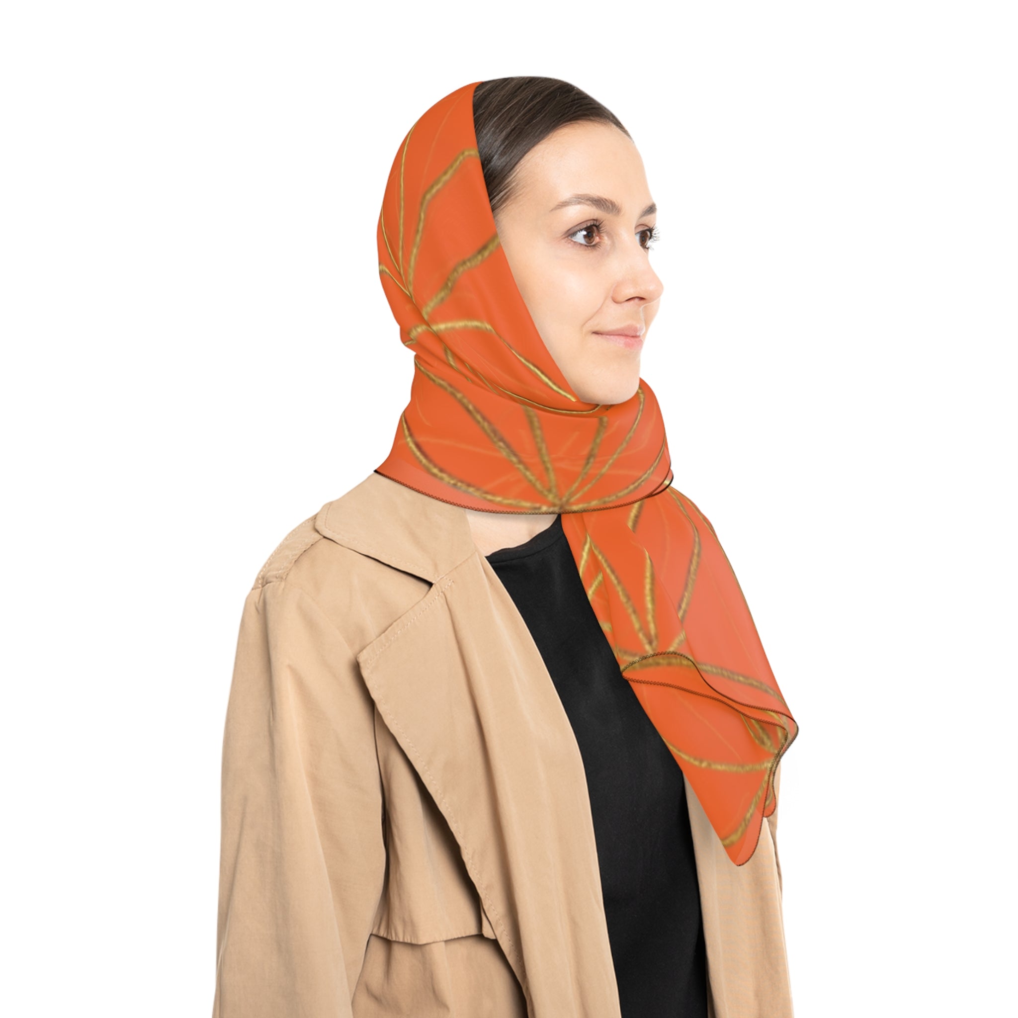 Bozz Queen Flower of Life Scarf - Orange & Gold Elegant Lightweight Poly Scarf