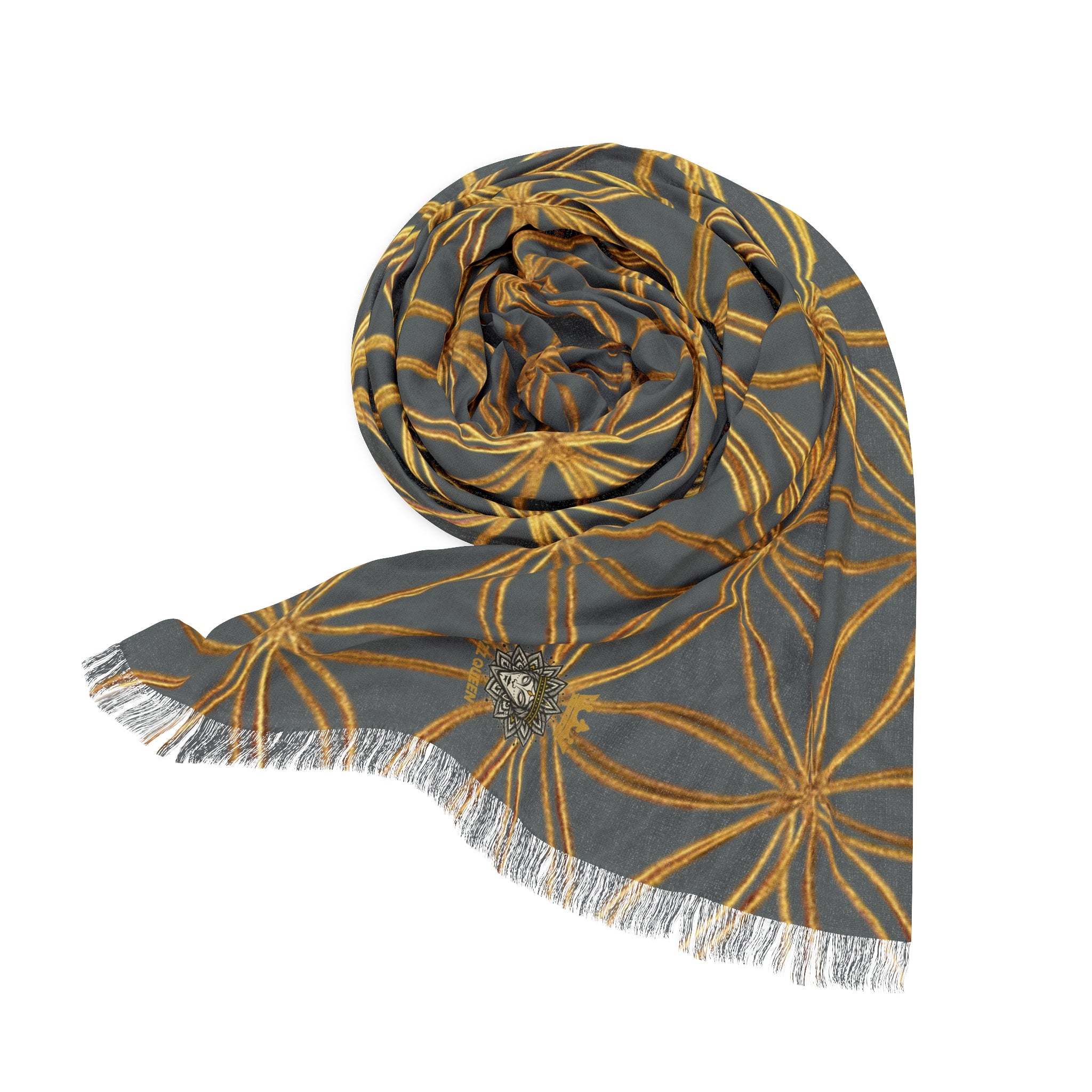 Dark Grey & Gold Flower of Life Scarf - Geometric Pattern | Bozz Queen