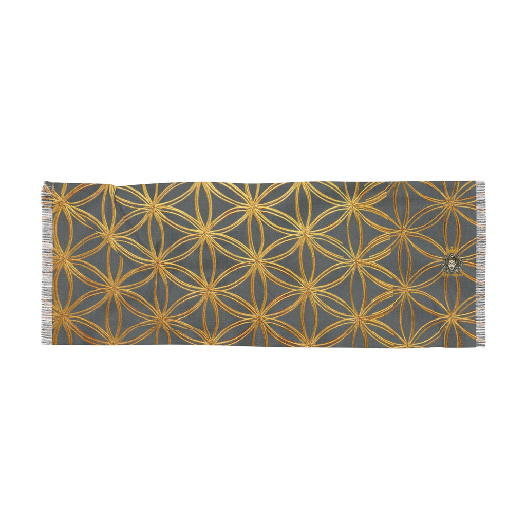Dark Grey & Gold Flower of Life Scarf - Geometric Pattern | Bozz Queen