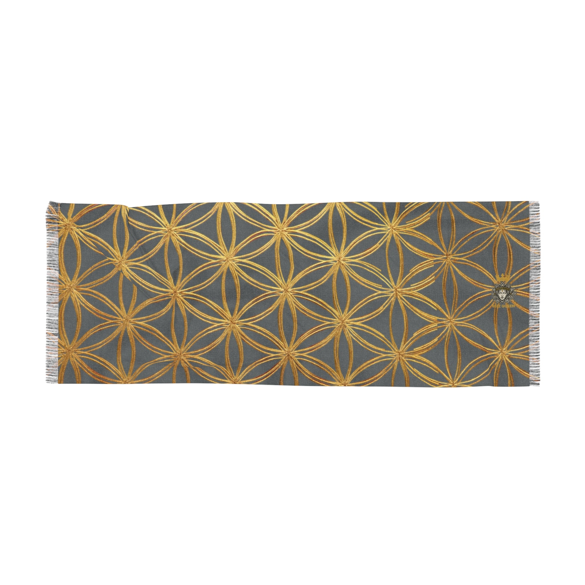 Dark Grey & Gold Flower of Life Scarf - Geometric Pattern | Bozz Queen