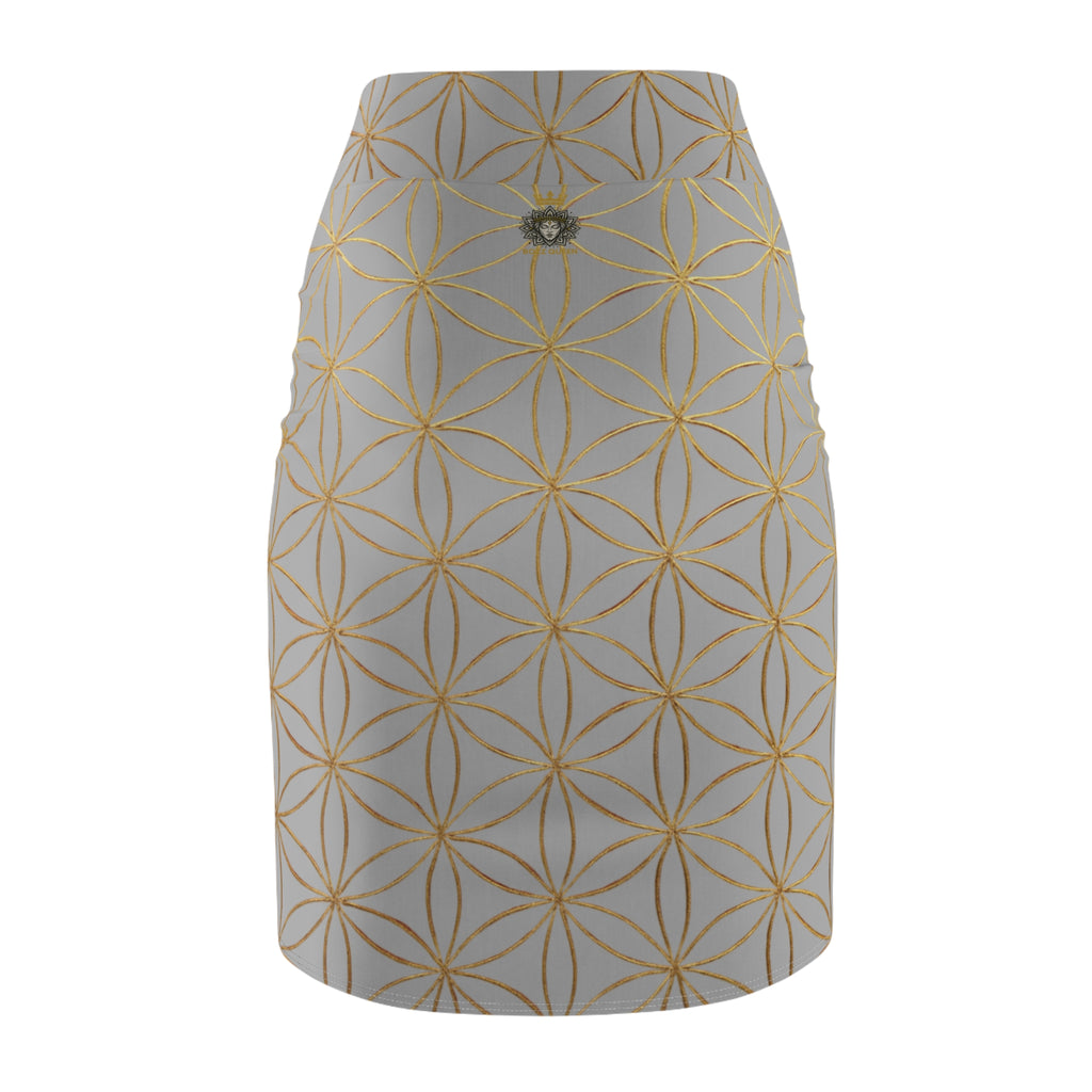Light Grey Flower of Life Pencil Skirt - Women's Chic Office & Date Night Skirt