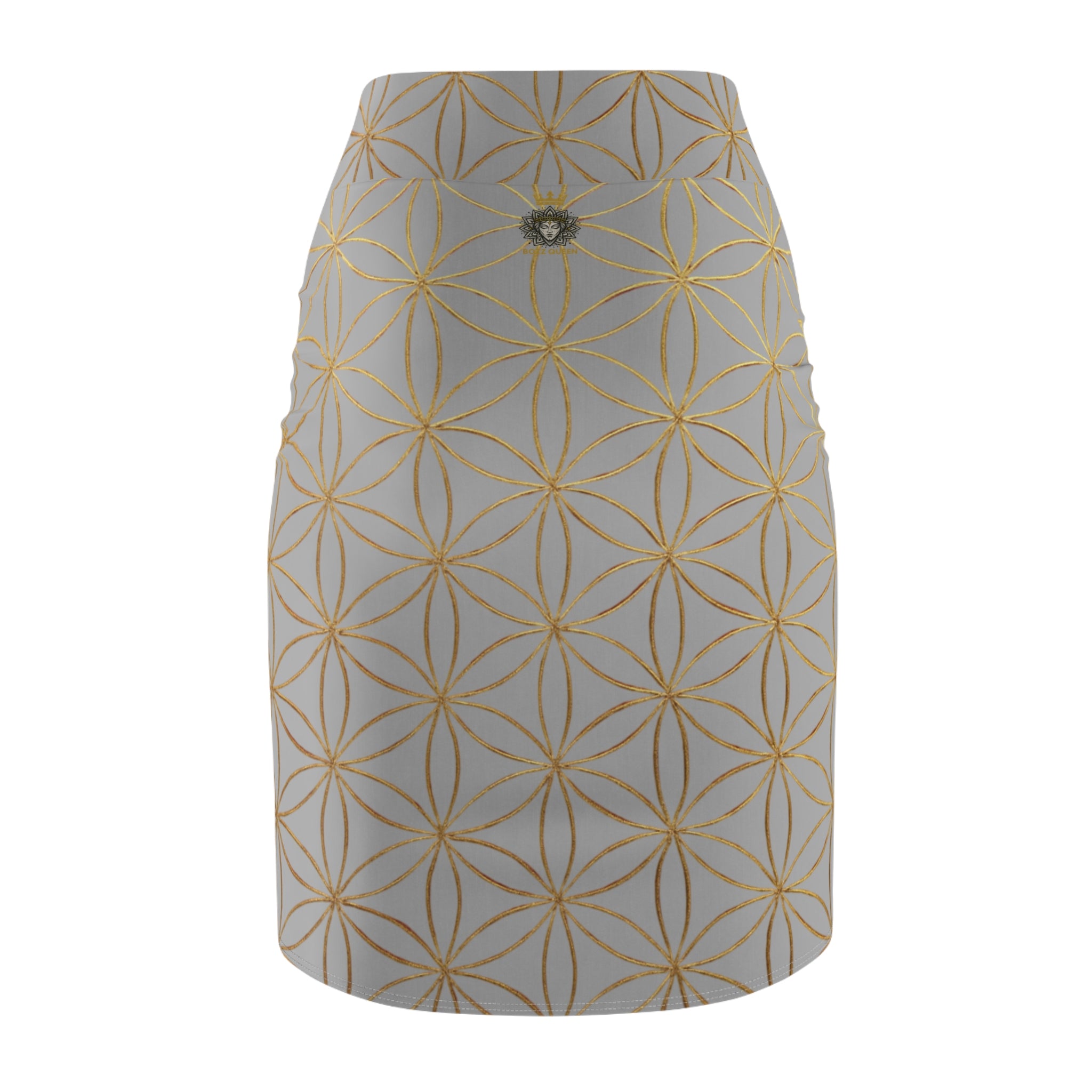 Light Grey Flower of Life Pencil Skirt - Women's Chic Office & Date Night Skirt