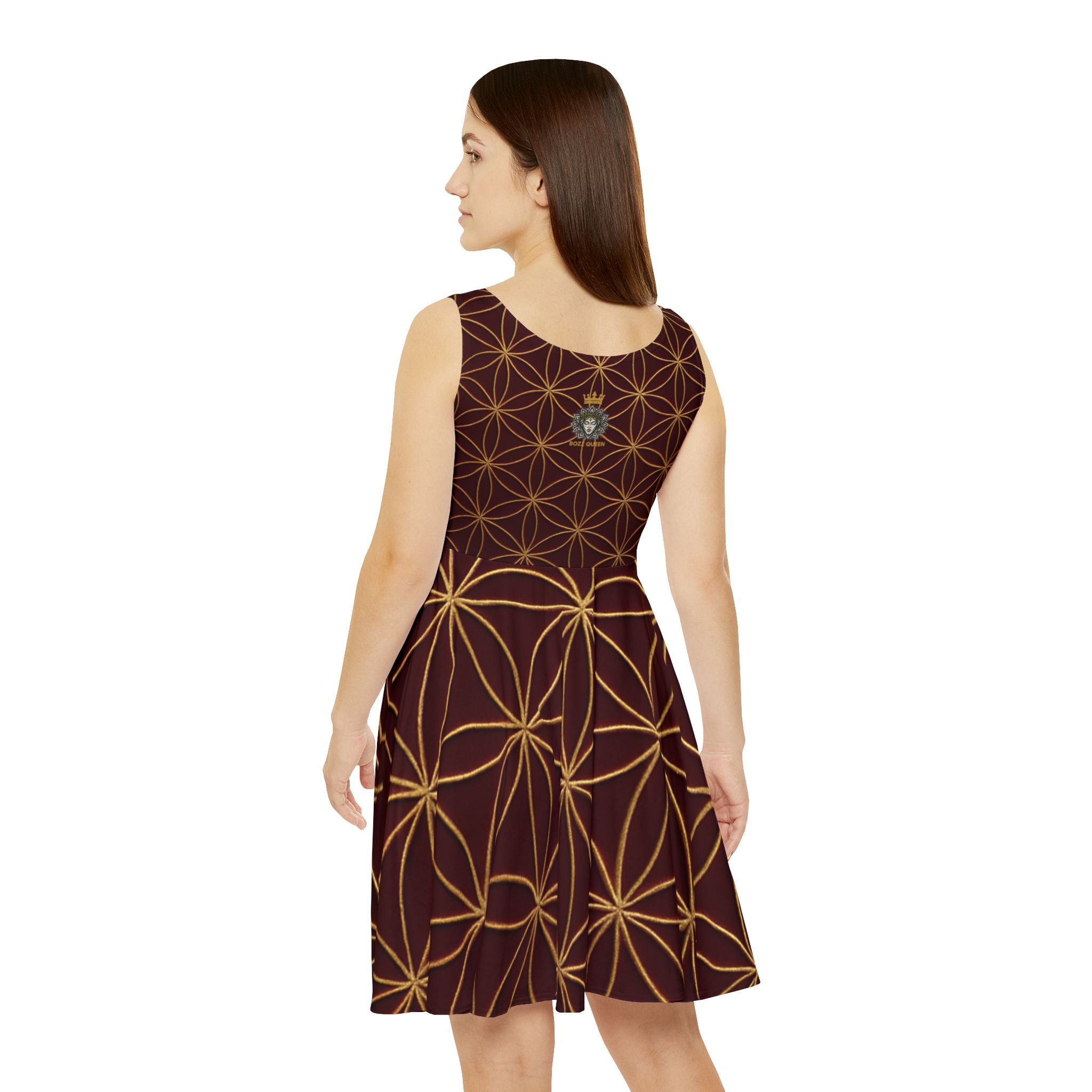 Burgundy Gold Flower of Life Skater Dress - Women's Stylish Party & Casual Dress