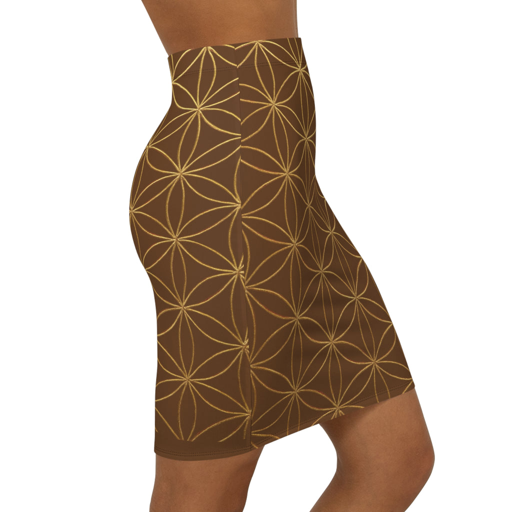 Brown Flower of Life Pencil Skirt - Women's Chic Office & Date Night Skirt