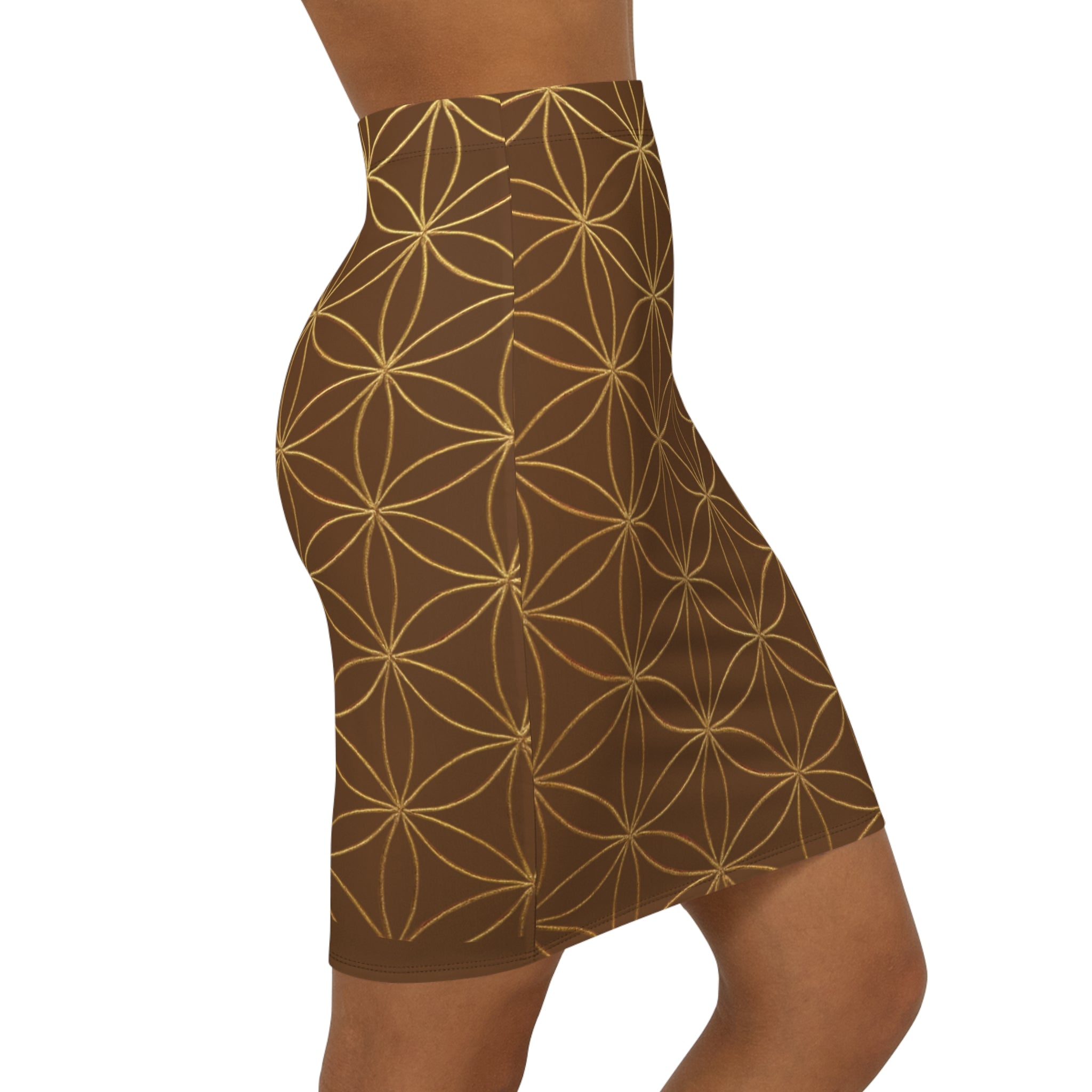 Brown Flower of Life Pencil Skirt - Women's Chic Office & Date Night Skirt