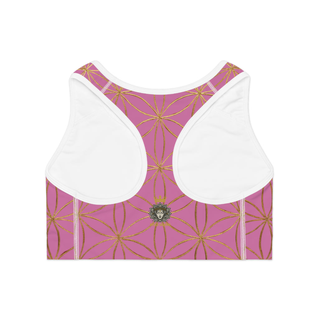 Bozz Queen Light Pink & Gold Flower of Life Sports Bra - Yoga Workout Top