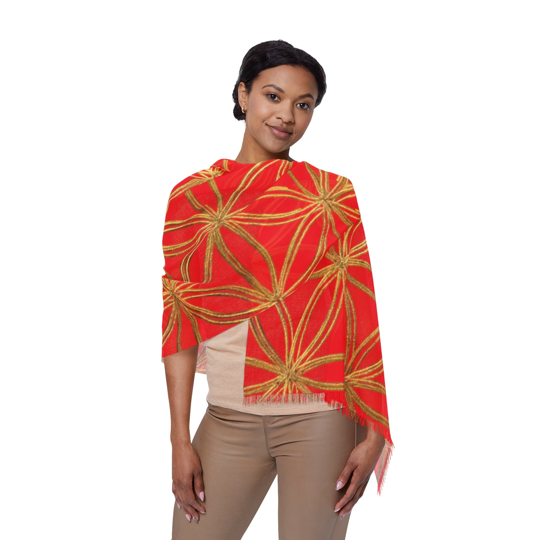 Red & Gold Flower of Life Scarf - Geometric Pattern | Bozz Queen