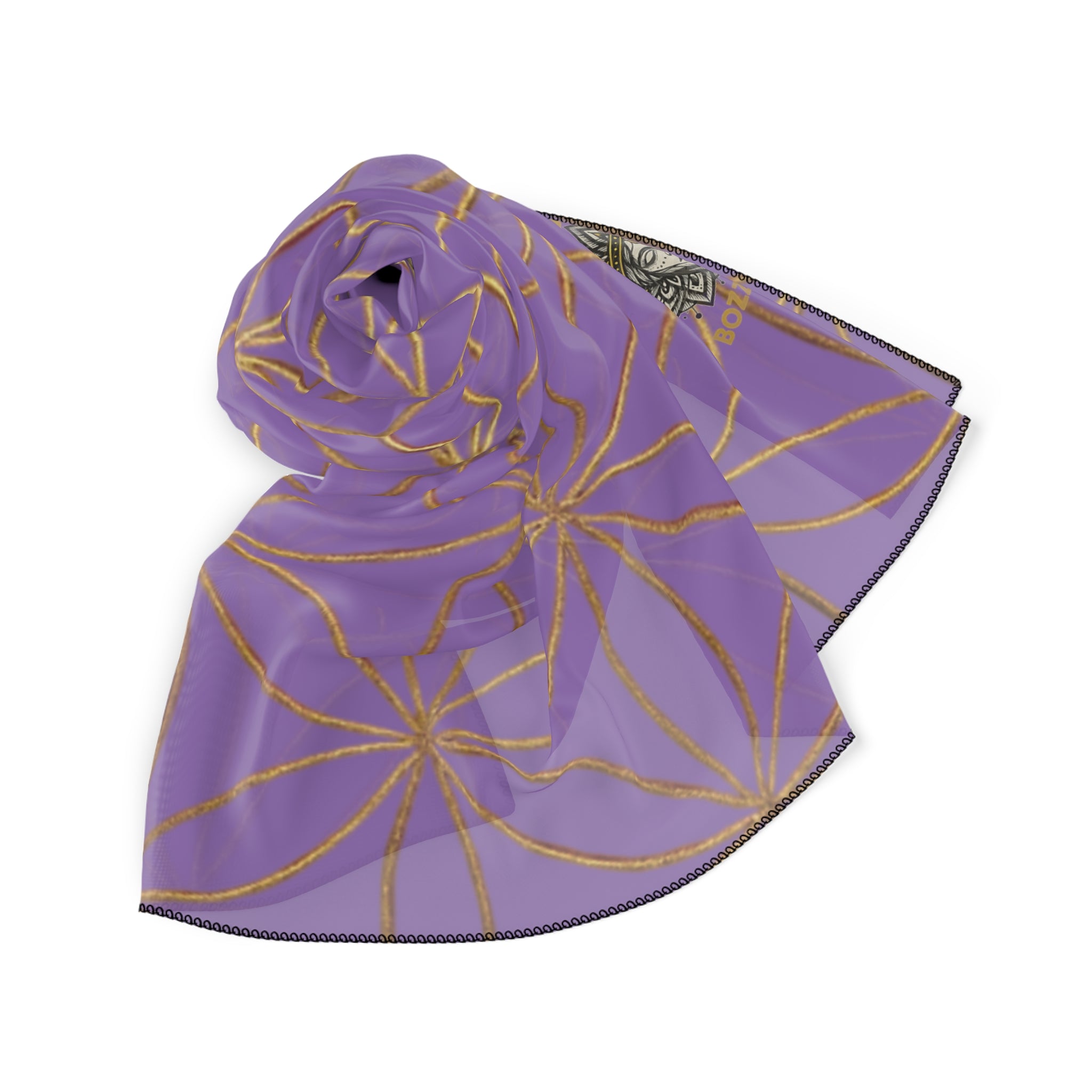 Bozz Queen Flower of Life Scarf - Light Purple & Gold Elegant Lightweight Poly Scarf