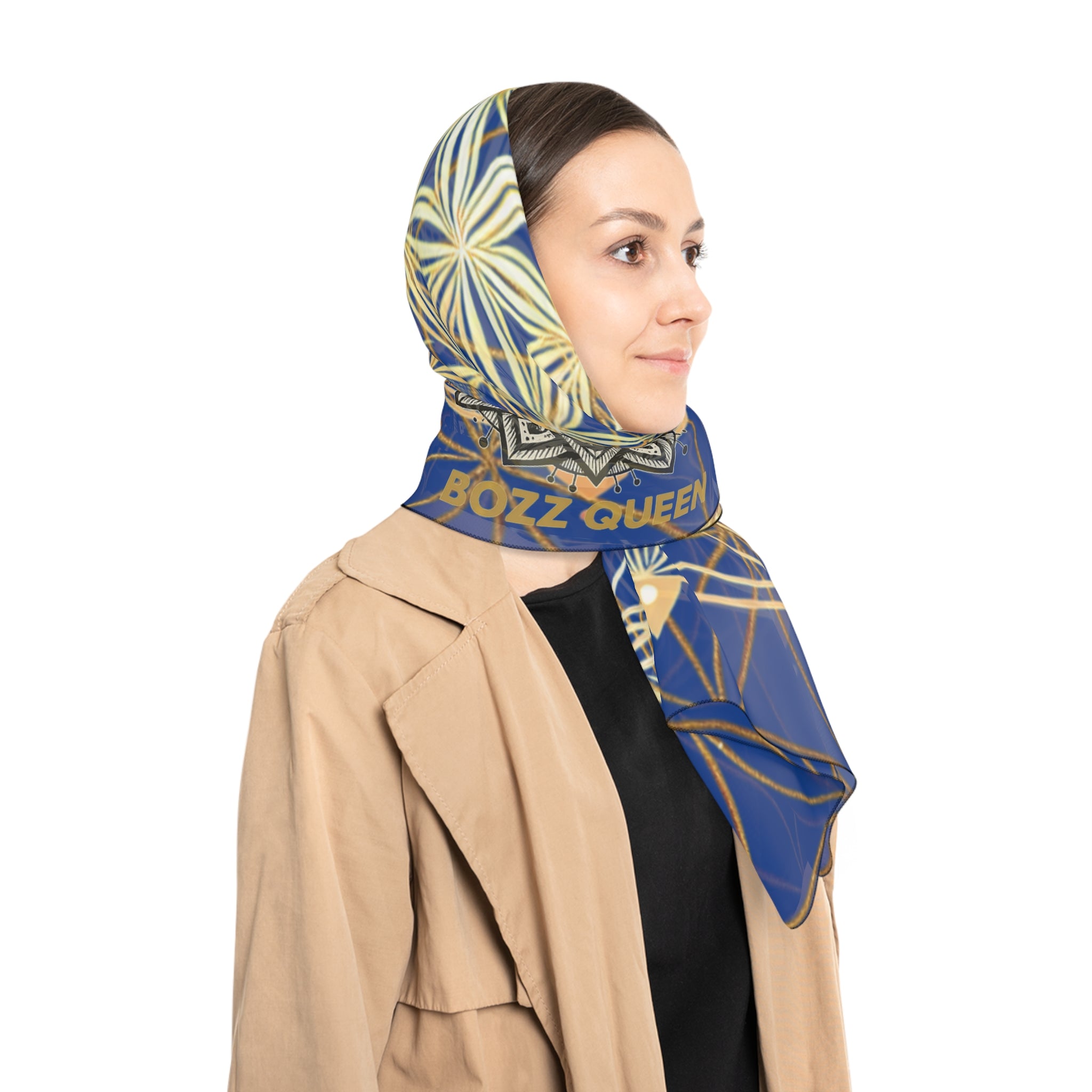 Flower of Life Dark Blue Scarf - Sacred Geometry Spiritual Accessory