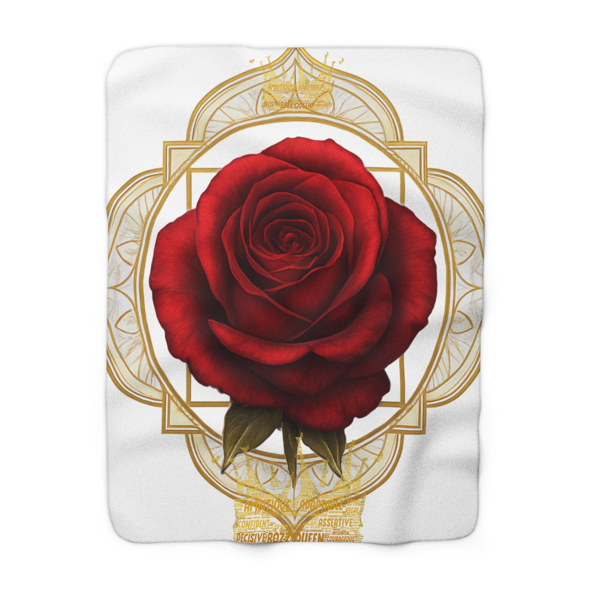 Root Chakra Red Sherpa Blanket with Golden Rose - Grounding & Security
