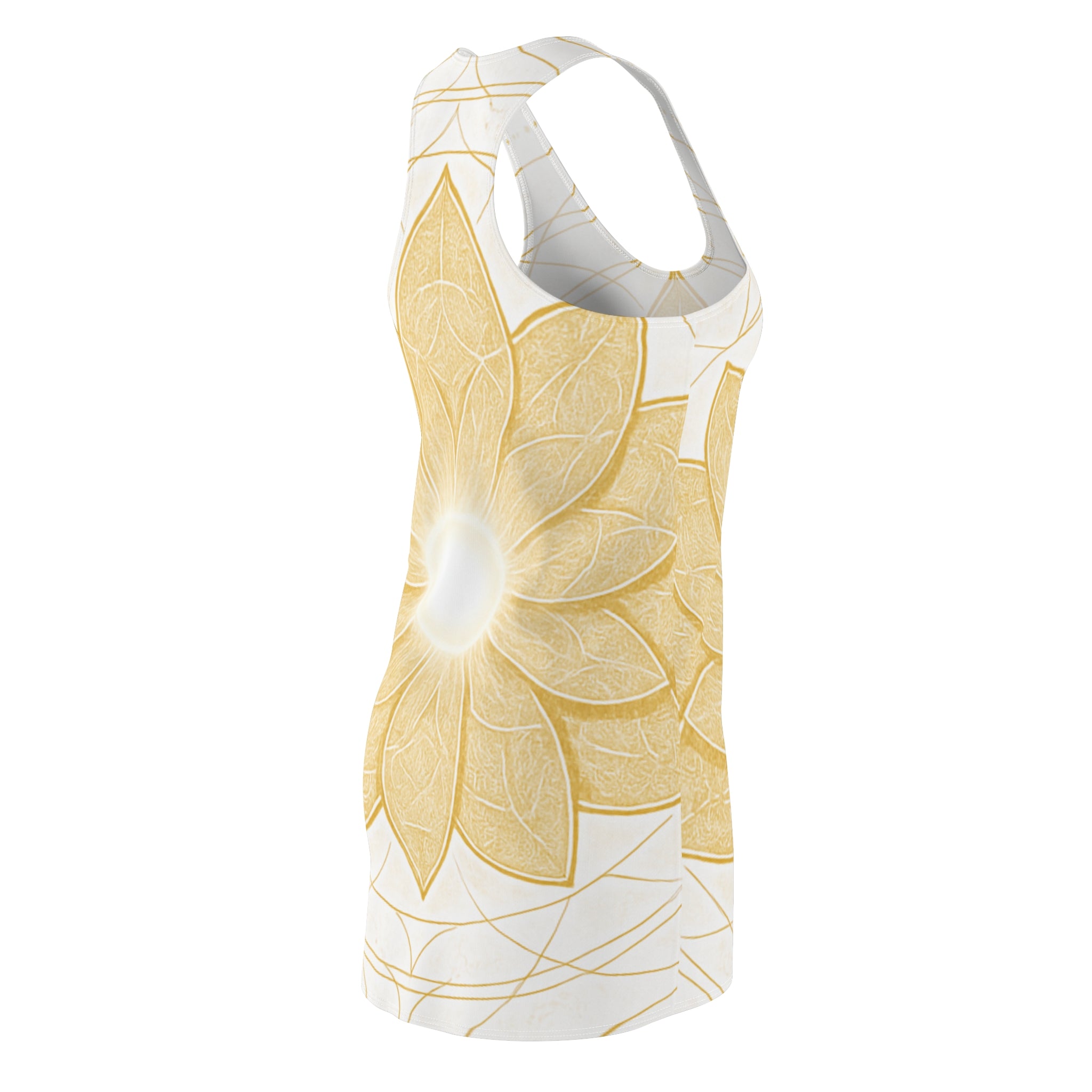 White and Golden Chakra Flow Racerback Dress - Crown Energy (Sahasrara) Wellness Wear