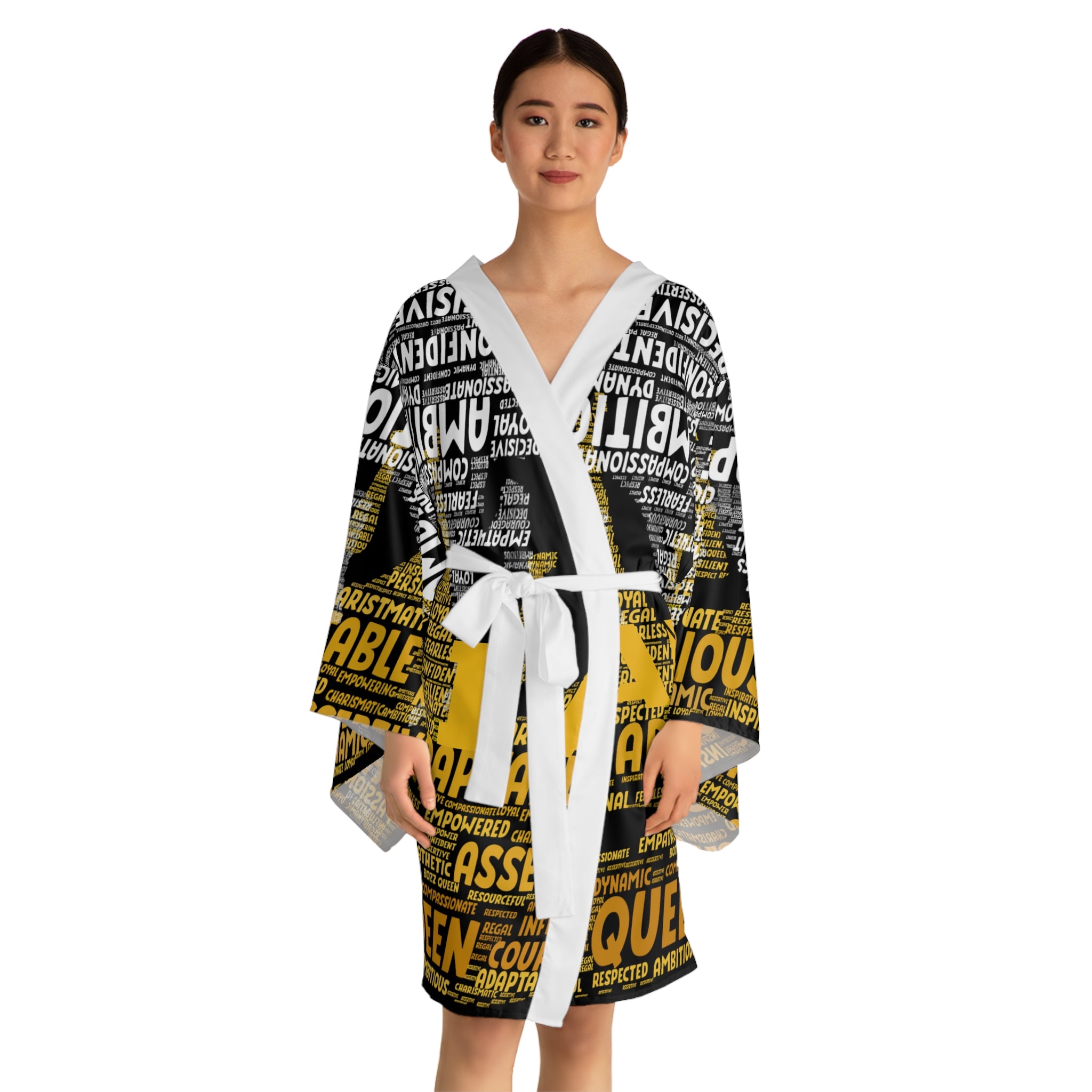 BOZZ QUEEN I AM Series Empowering Long Sleeve Kimono Robe - Inspirational Lounge Wear