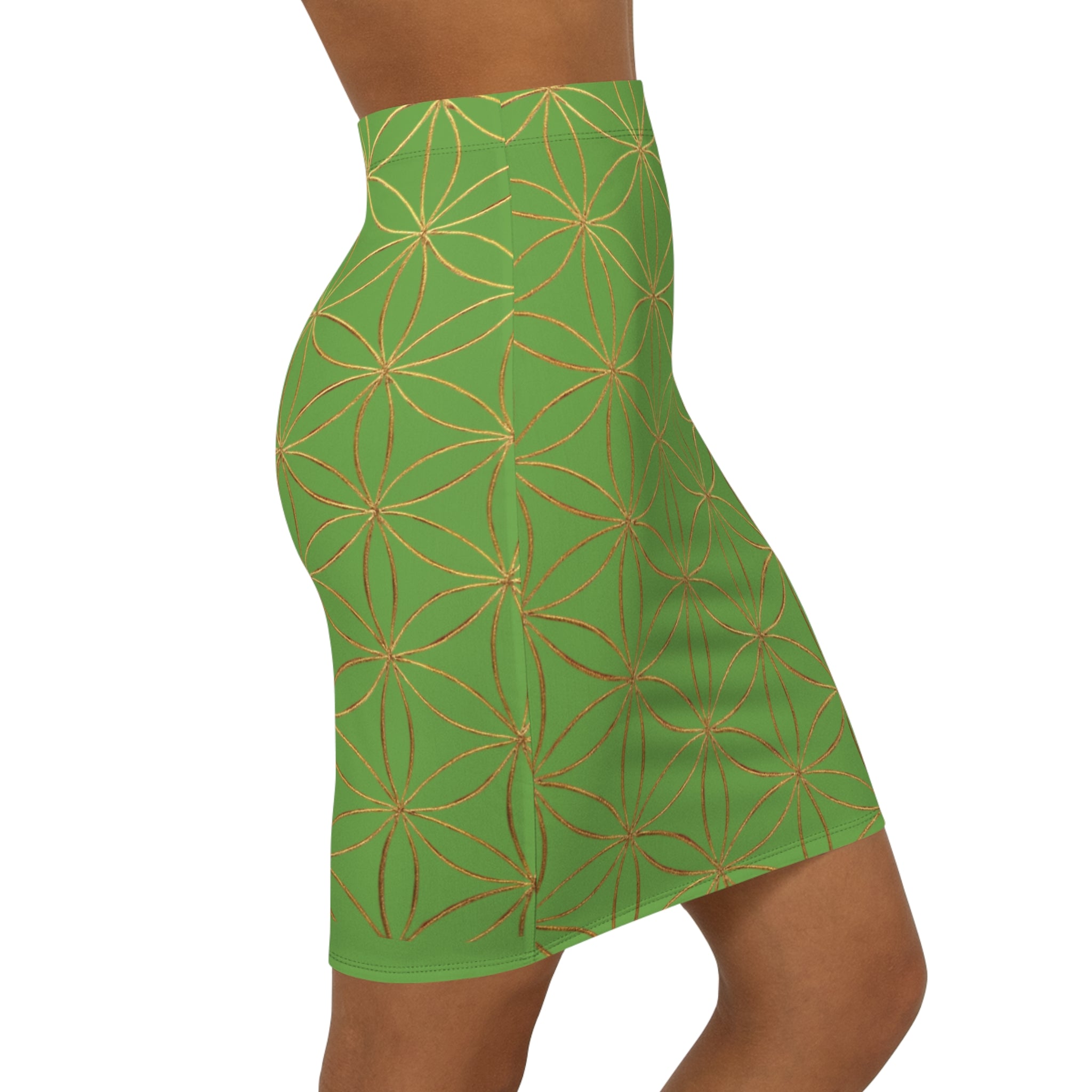 Green Flower of Life Pencil Skirt - Women's Chic Office & Date Night Skirt