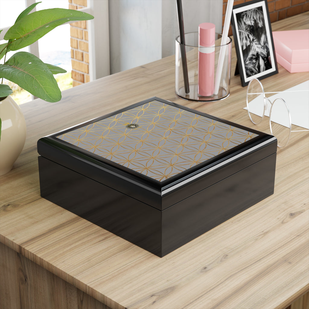Flower of Life Jewelry Box - Brown & Gold Elegant Keepsake Organizer