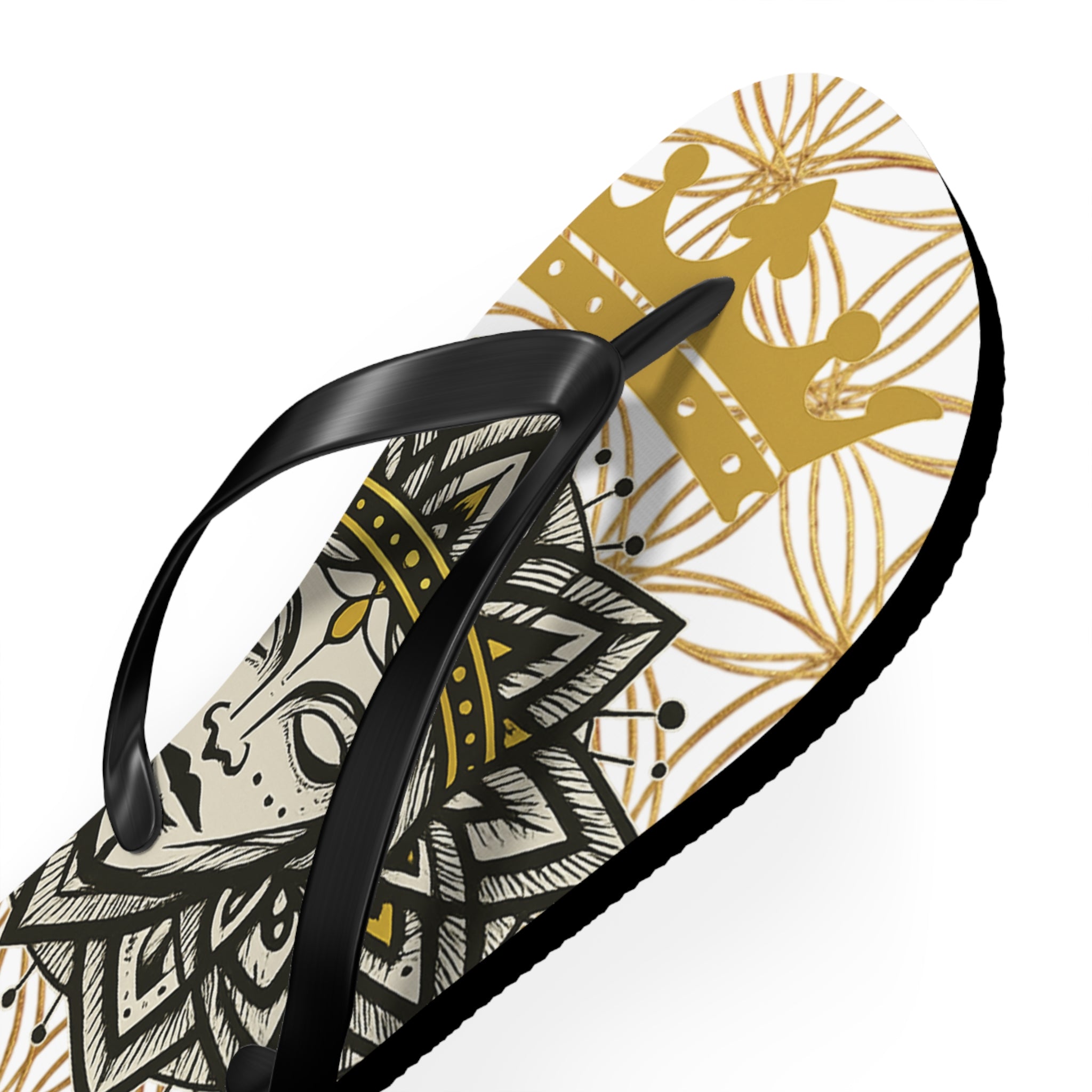 Bozz Queen White & Gold Flower of Life Flip Flops - Elegant Beach Sandals