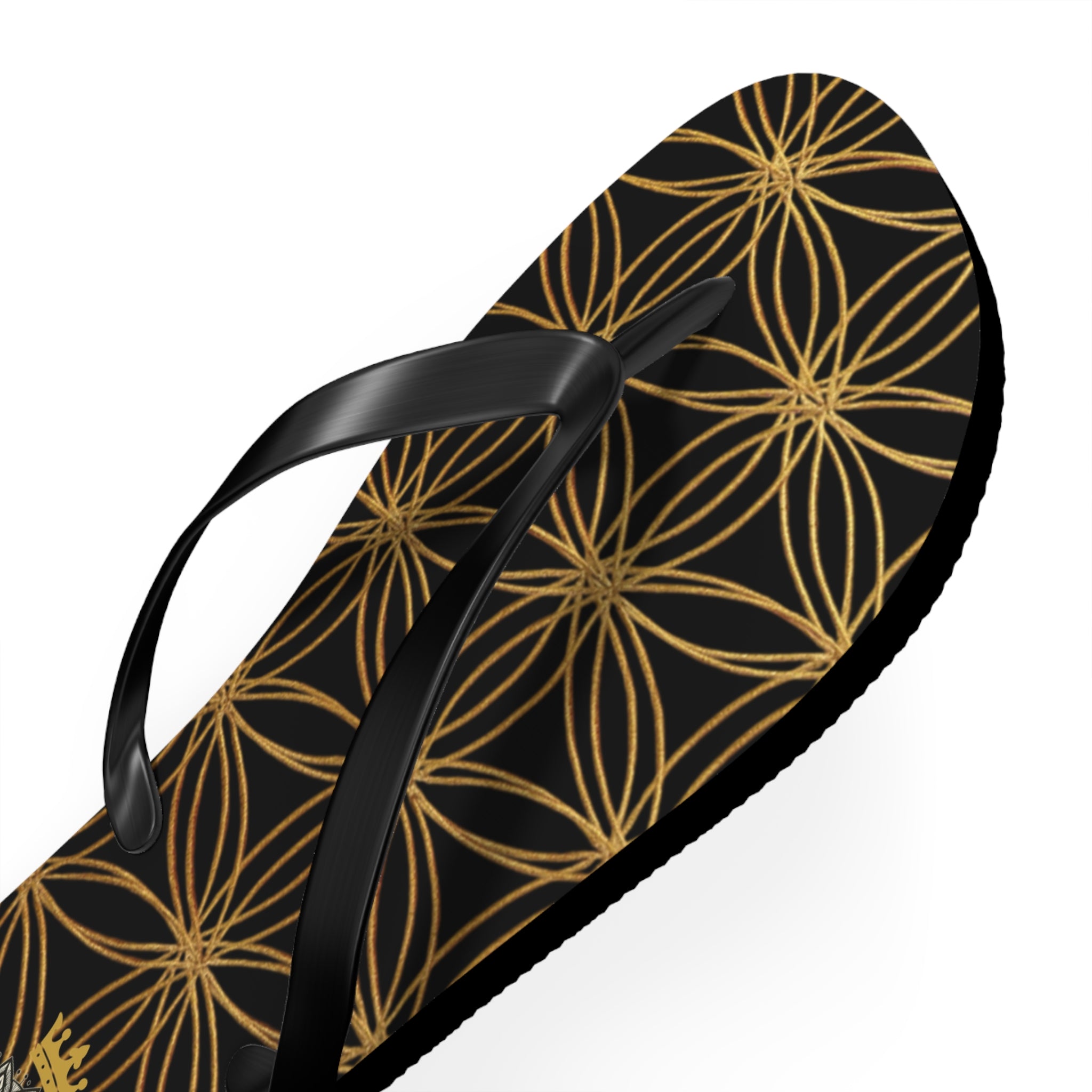 Bozz Queen Black & Gold Flower of Life Flip Flops - Elegant Beach Sandals