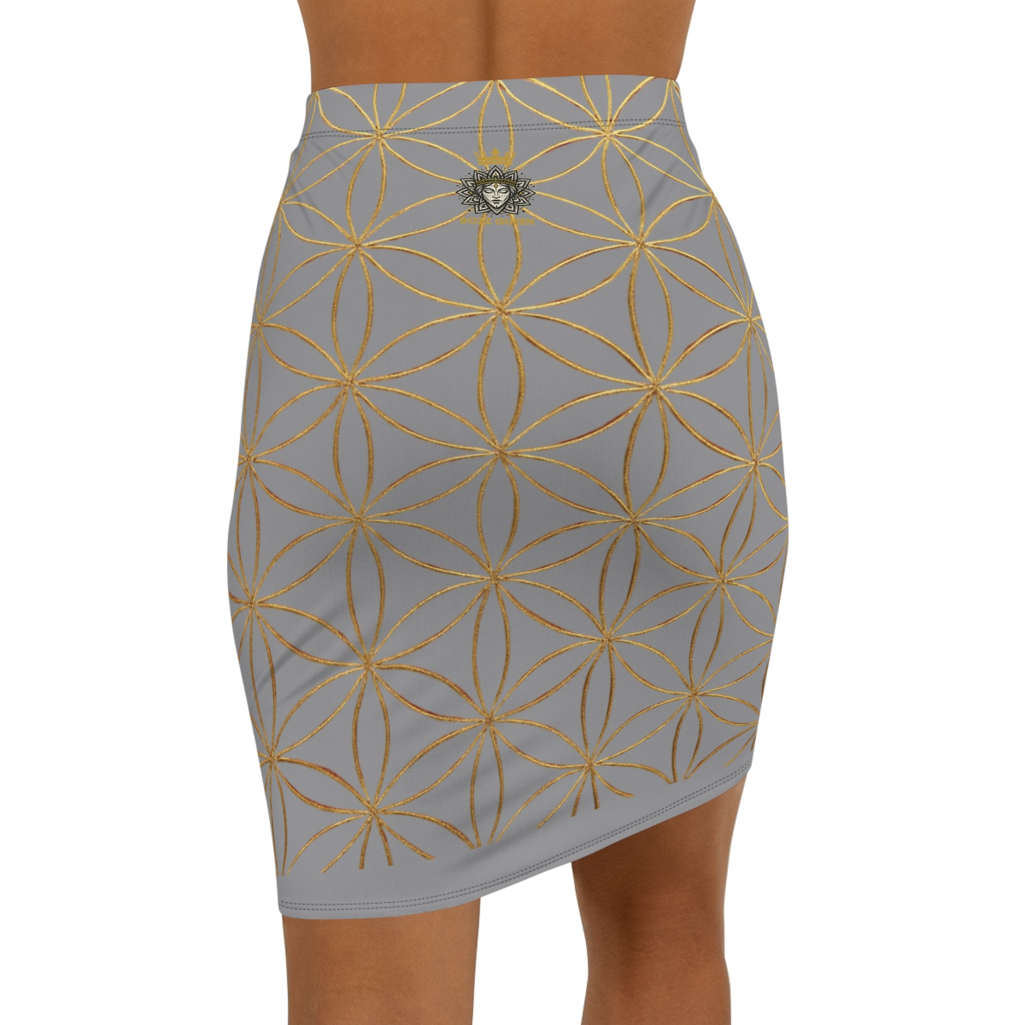 Grey Flower of Life Pencil Skirt - Women's Chic Office & Date Night Skirt