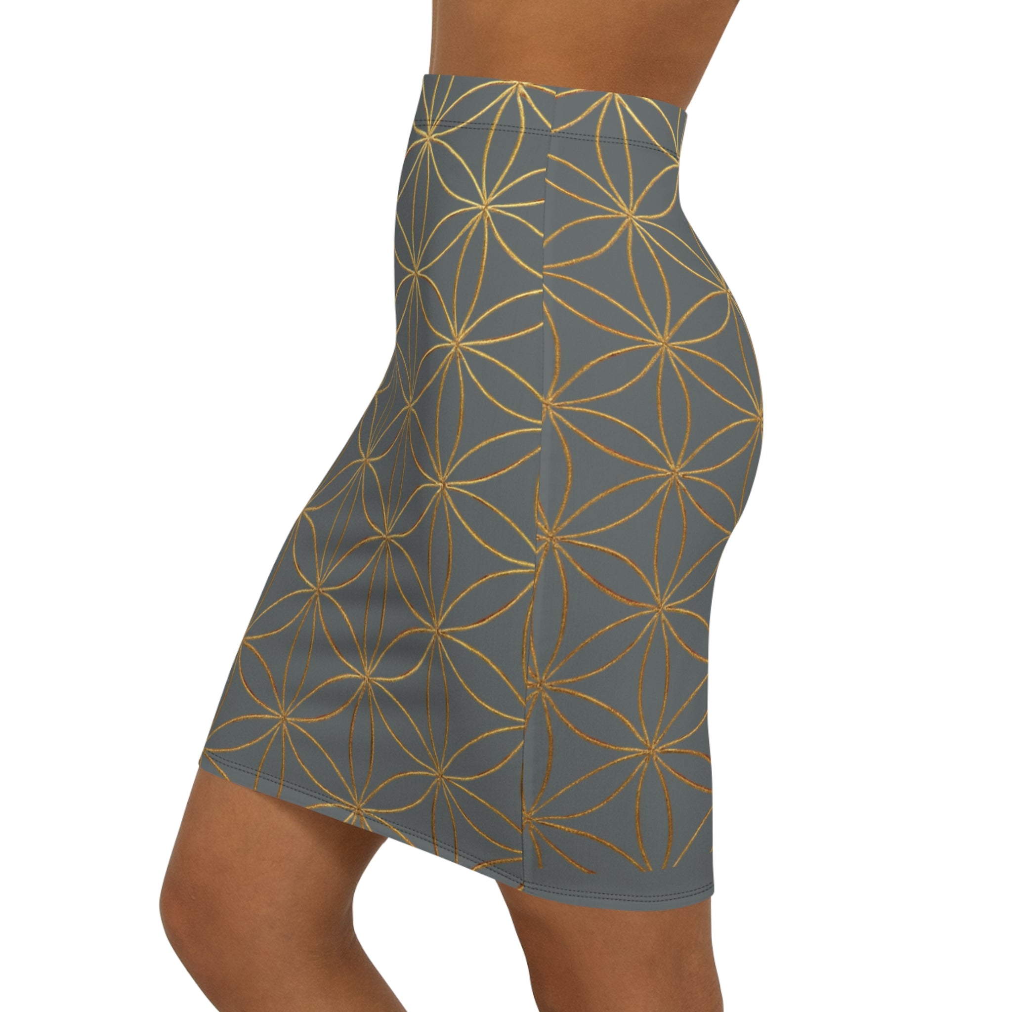 Dark Grey Flower of Life Pencil Skirt - Women's Chic Office & Date Night Skirt