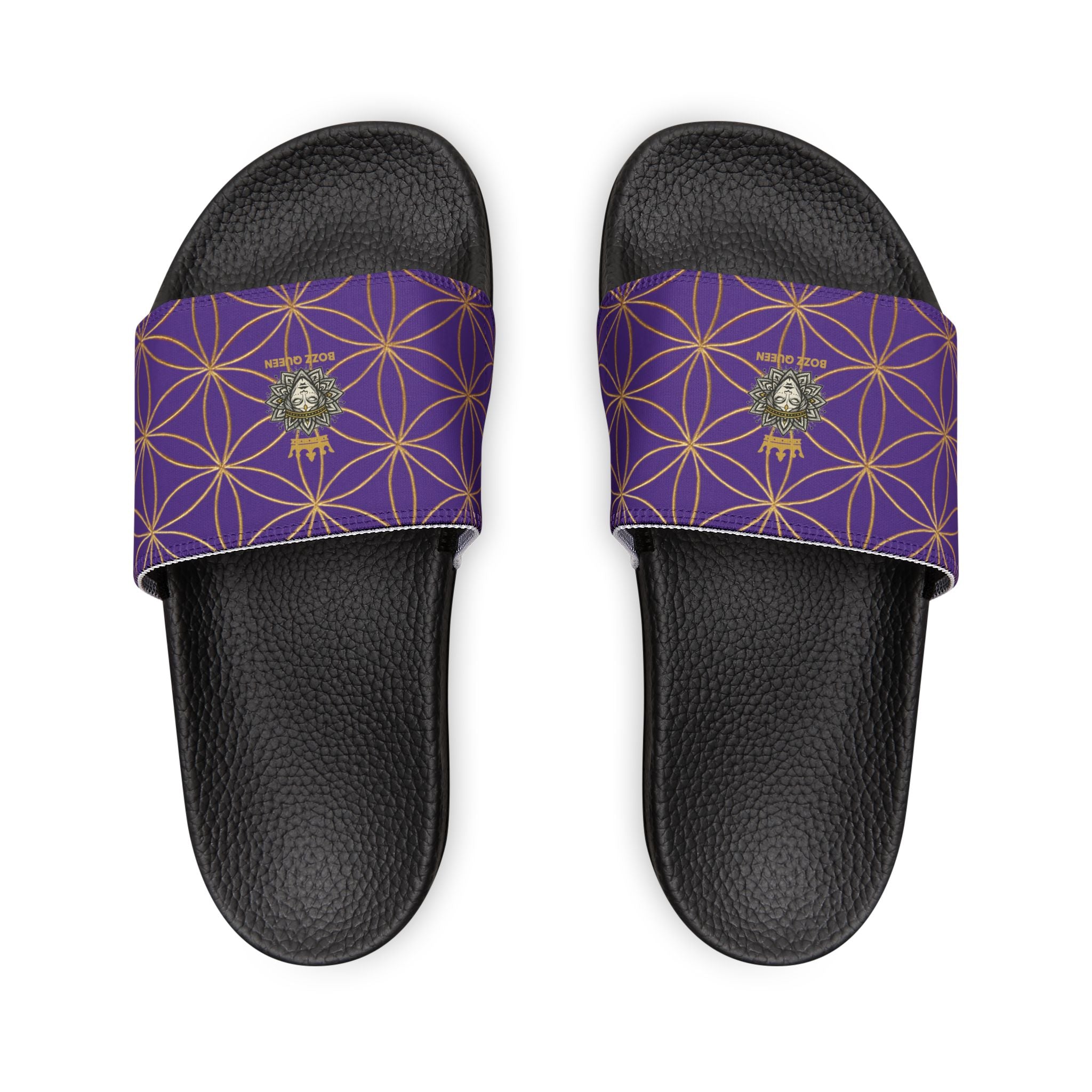 Bozz Queen Purple Flower of Life Women's Sandals - Removable Strap Beach Slides