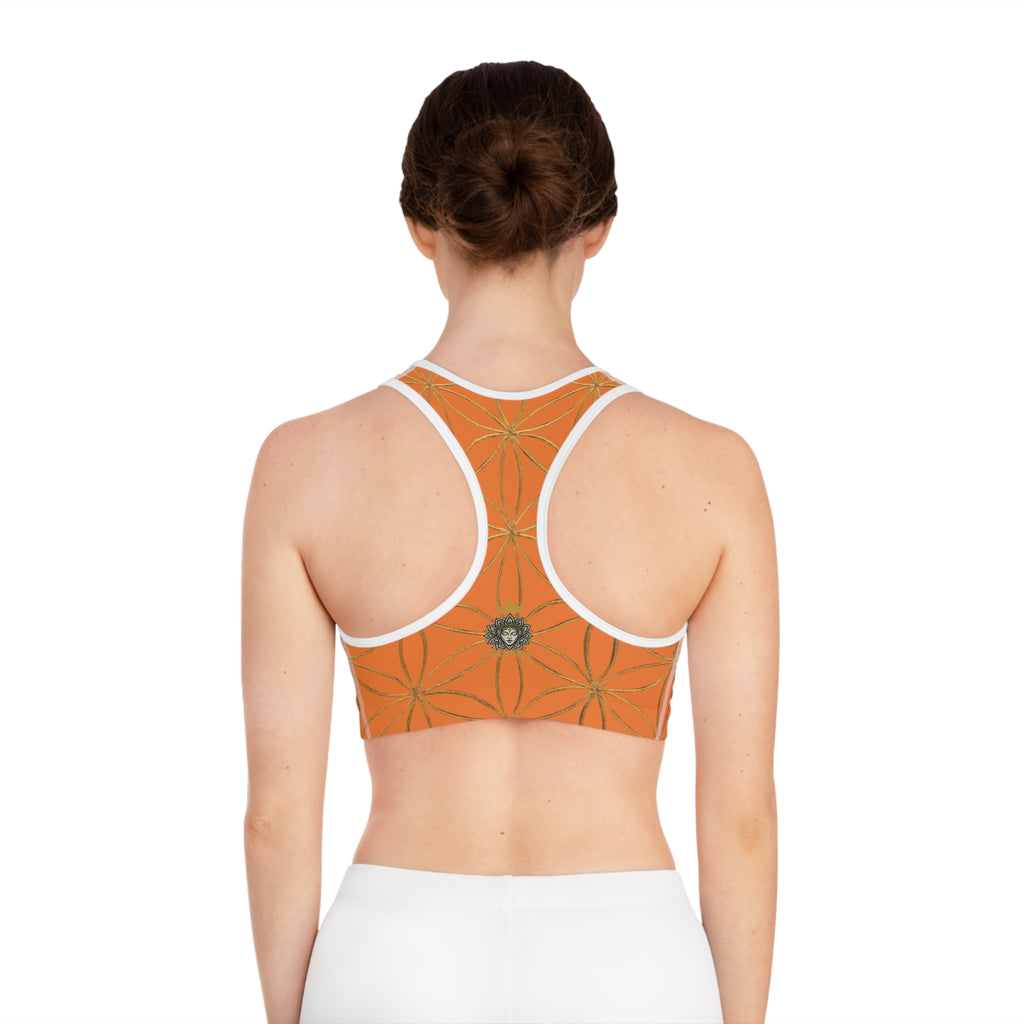 Bozz Queen Light Orange & Gold Flower of Life Sports Bra - Yoga Workout Top