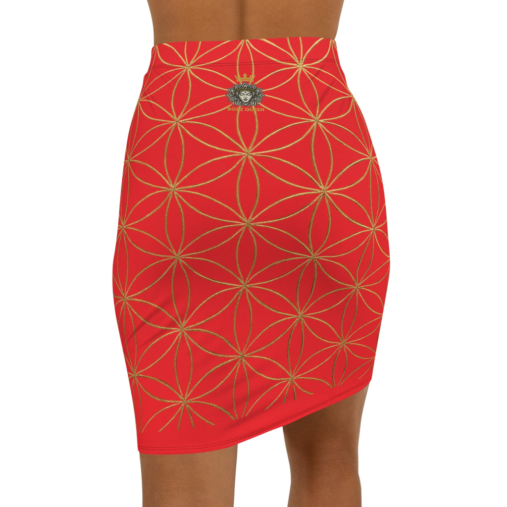Red Flower of Life Pencil Skirt - Women's Chic Office & Date Night Skirt