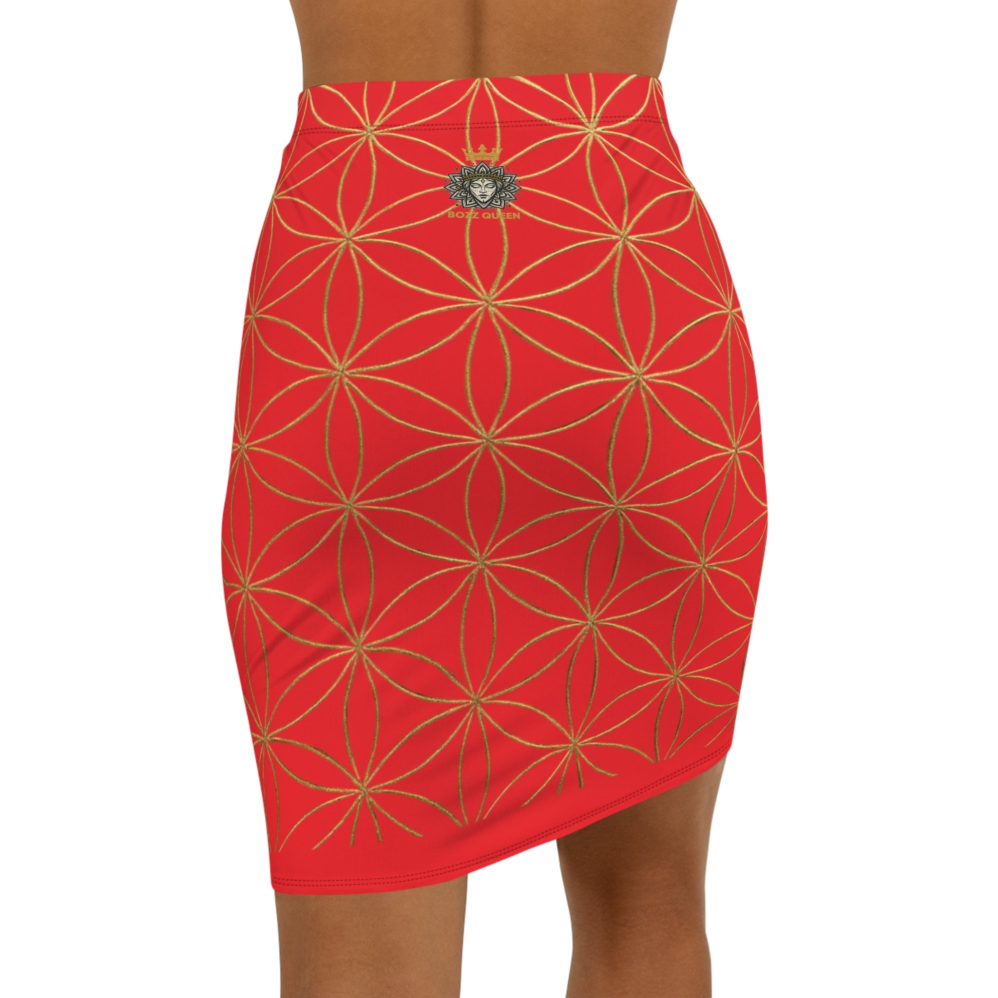 Red Flower of Life Pencil Skirt - Women's Chic Office & Date Night Skirt