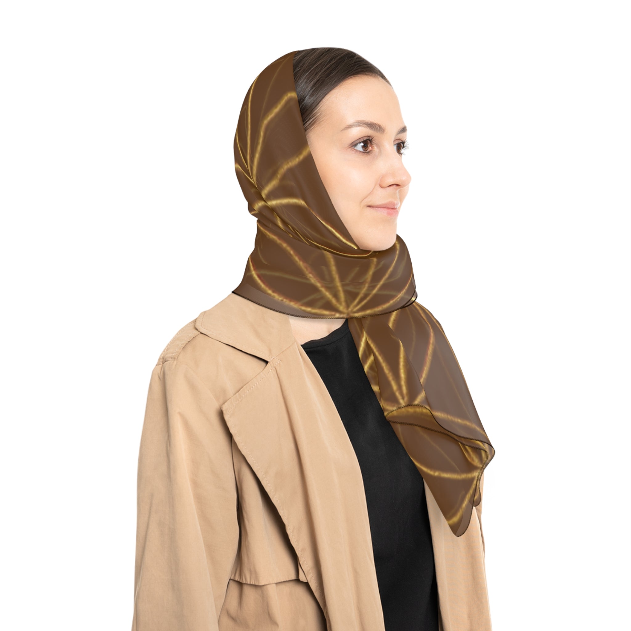Bozz Queen Flower of Life Scarf - Brown & Gold Elegant Lightweight Poly Scarf