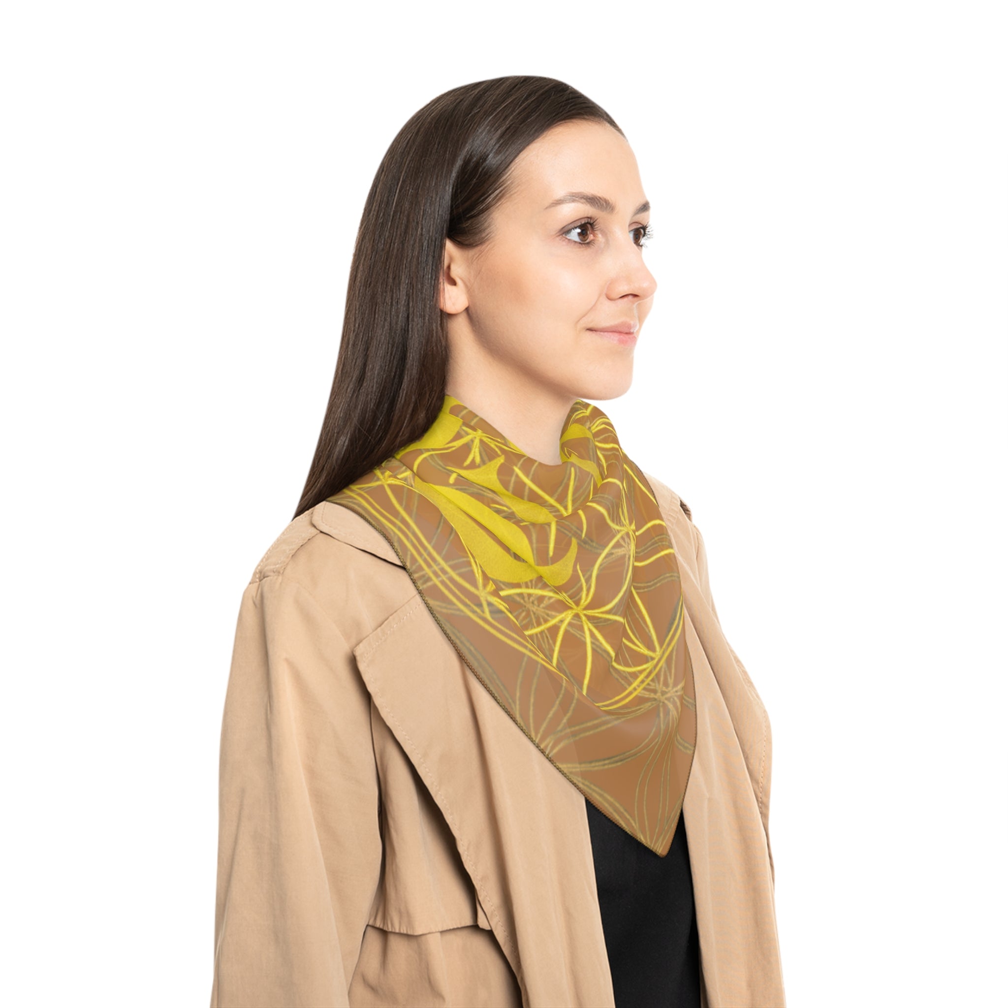Bozz Queen Light Brown Poly Scarf - Vibrant Flower of Life Design for Stylish Women