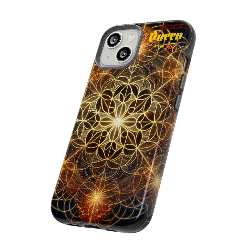 Golden Flower Mandala Phone Case, Tough Cases, Bohemian Phone Cover, Unique Gift for Him/Her, Spiritual and Artistic Design