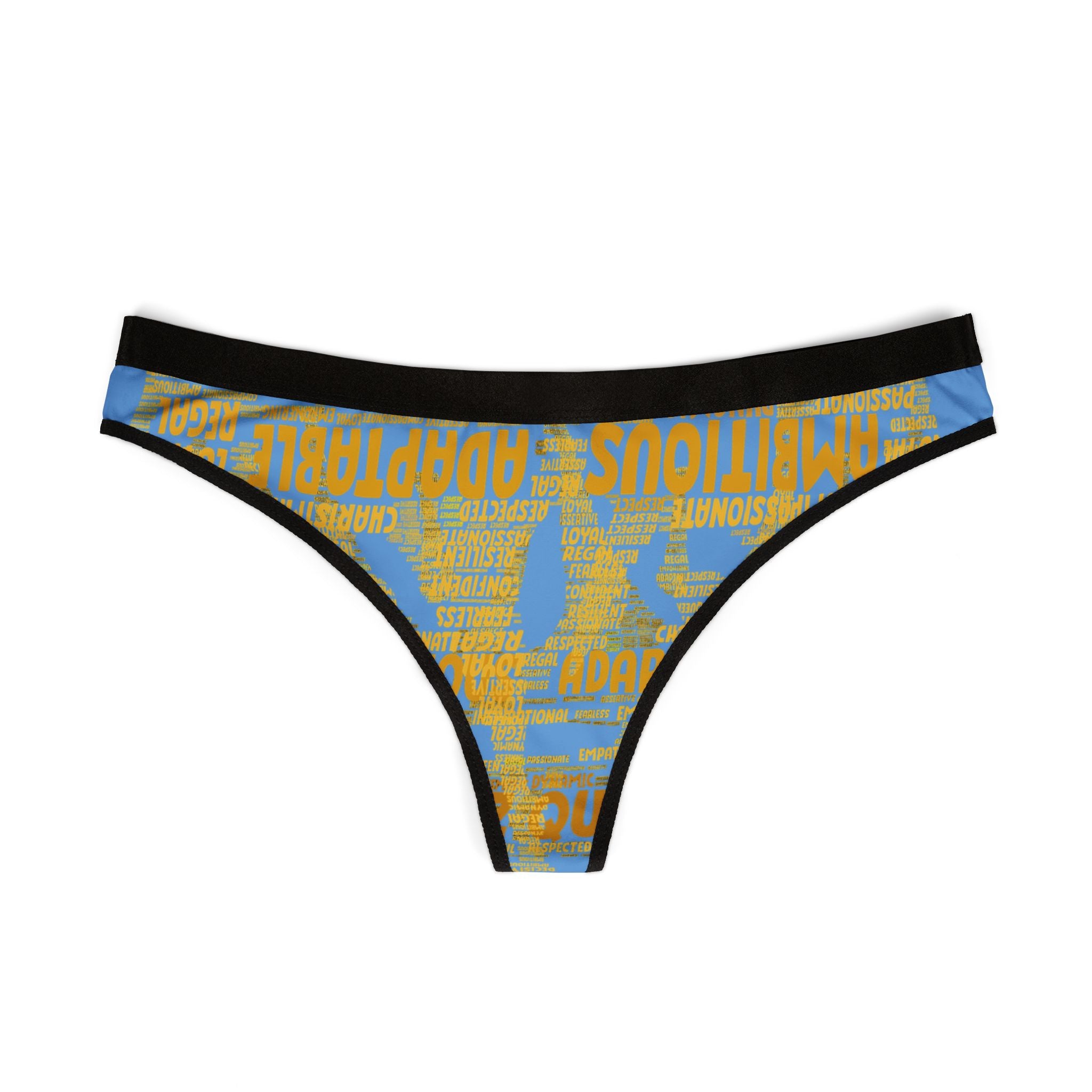 Women's Light Blue Yellow Thongs - Bold Statement Motivational Lingerie