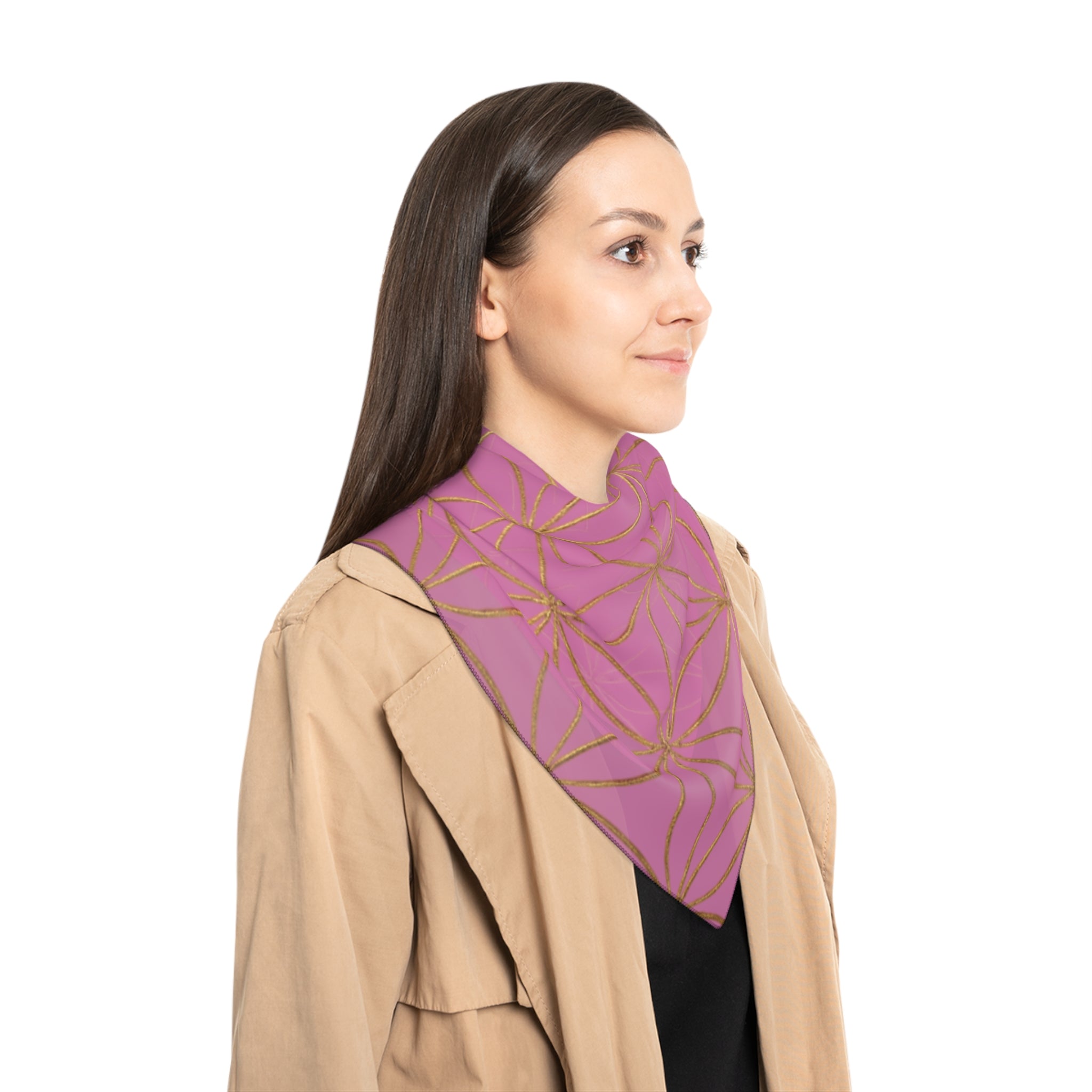 Bozz Queen Flower of Life Scarf - Light Pink & Gold Elegant Lightweight Poly Scarf