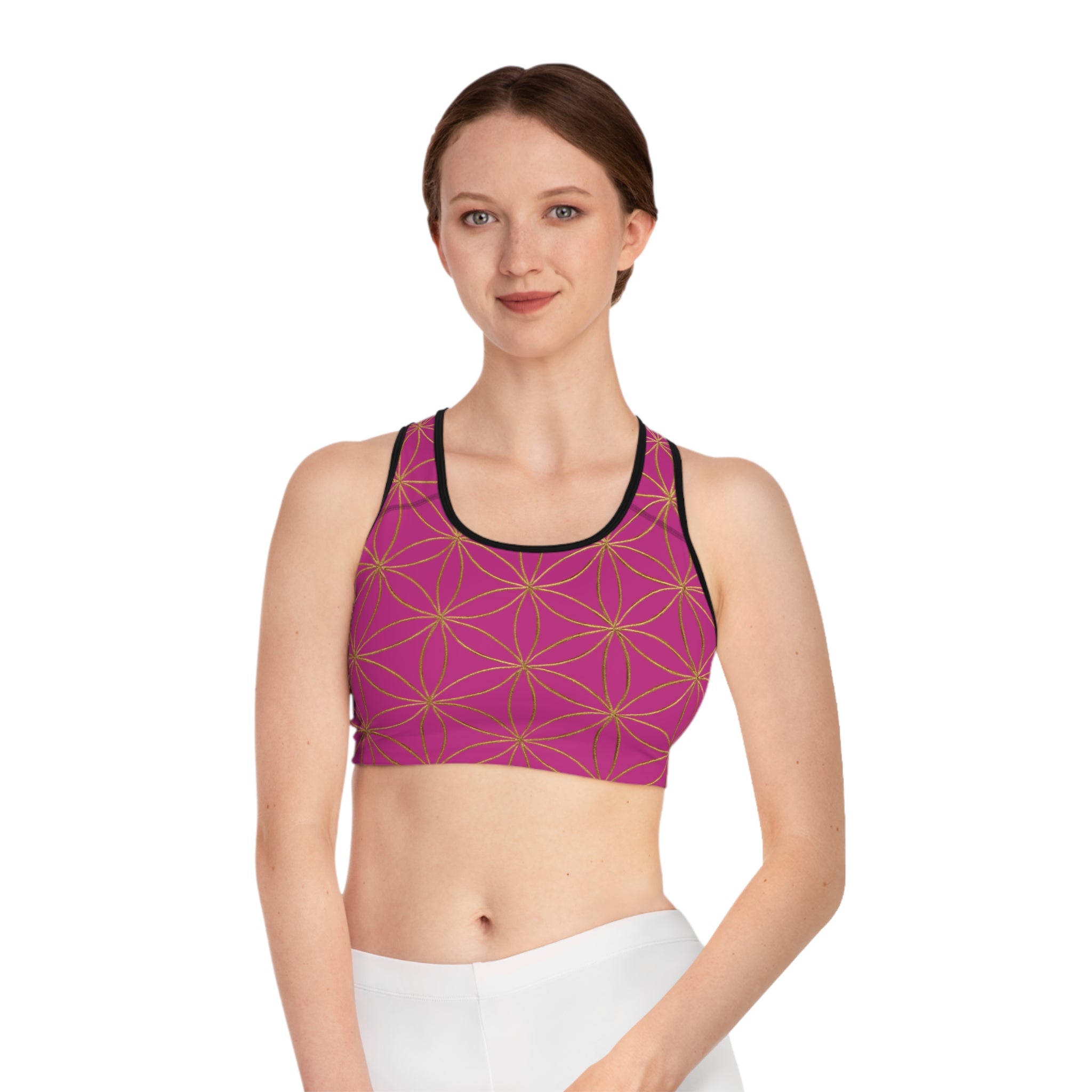 Bozz Queen Pink & Gold Flower of Life Sports Bra - Yoga Workout Top