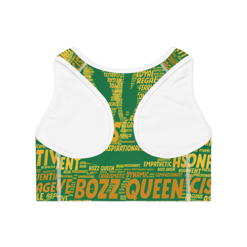 Empowered Words Sports Bra - Bozz Queen Origin Collection | Dark Green & Yellow