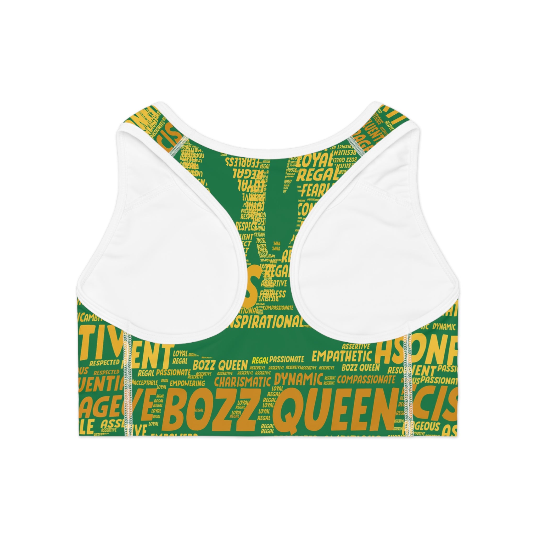 Empowered Words Sports Bra - Bozz Queen Origin Collection | Dark Green & Yellow